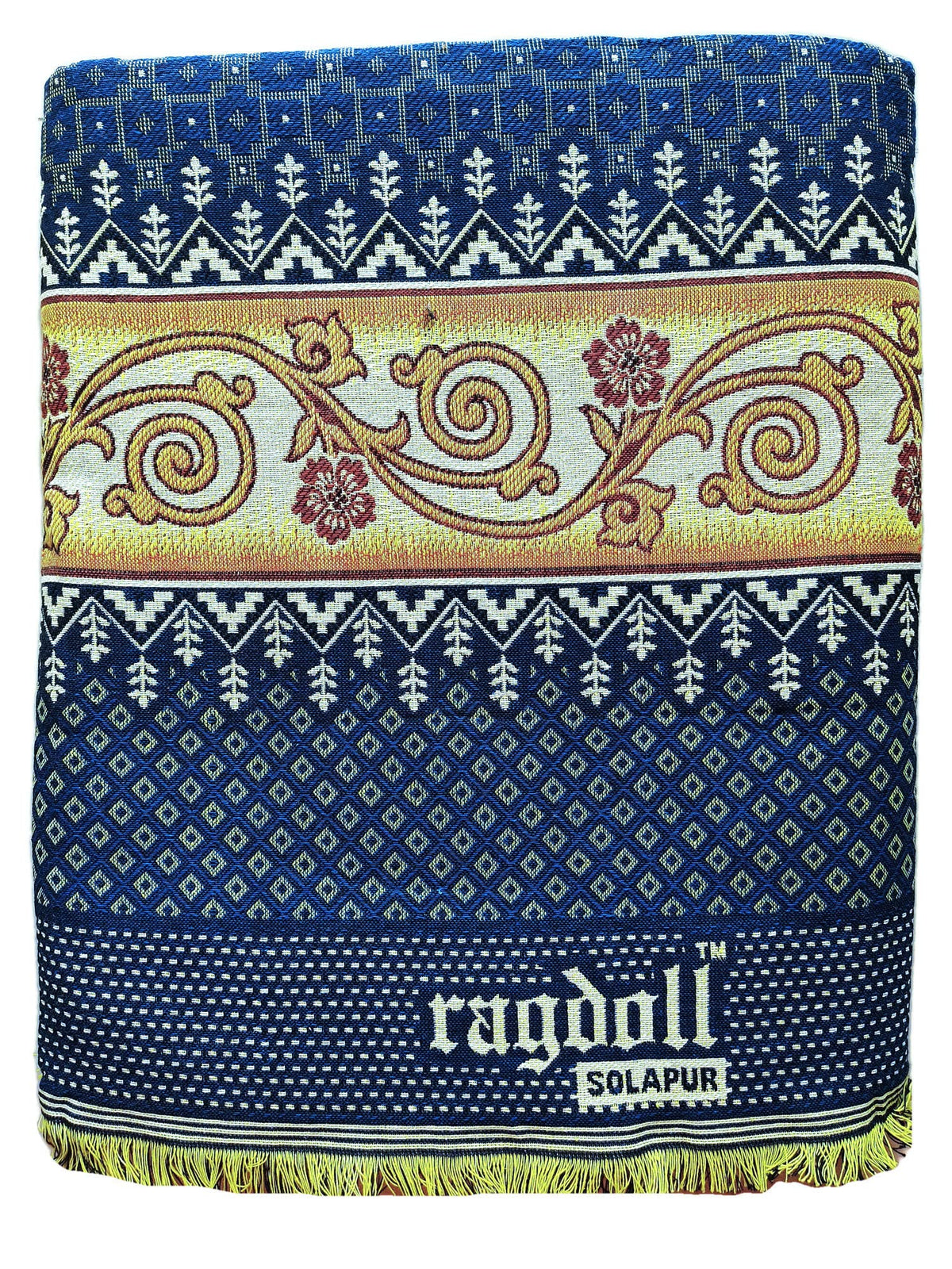 ragdoll Cotton Solapur Chaddar King Size Bed 350 TC Navy Color Pack of 1 (Size 90 X 108 Inch / 9 x 7.5 Feet)