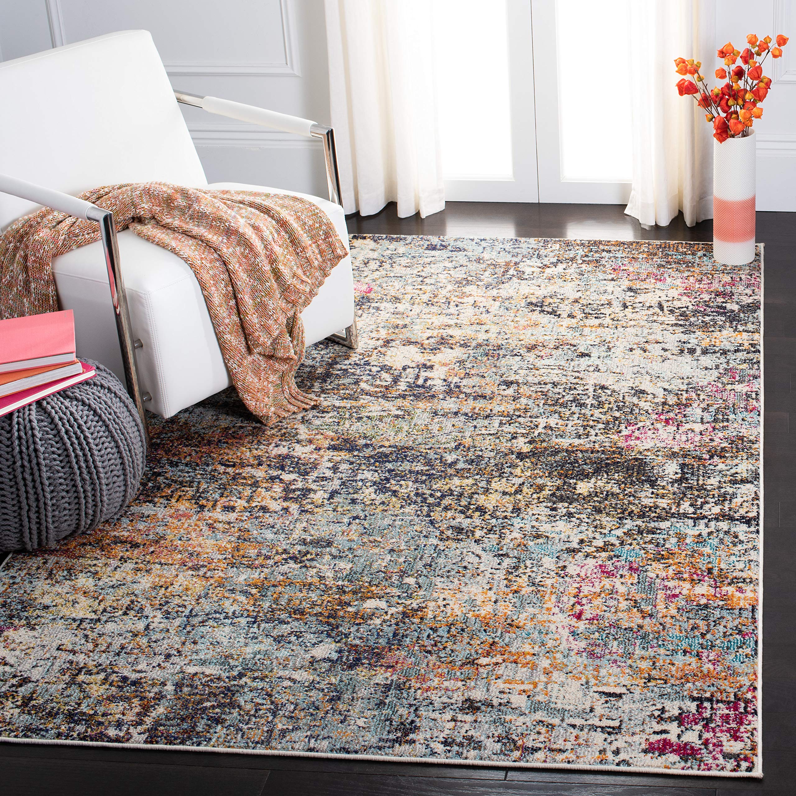 SAFAVIEH Madison Collection Area Rug - 8 x 10, Black & Gold, Modern Abstract Design, Non-Shedding & Easy Care, Ideal for High 