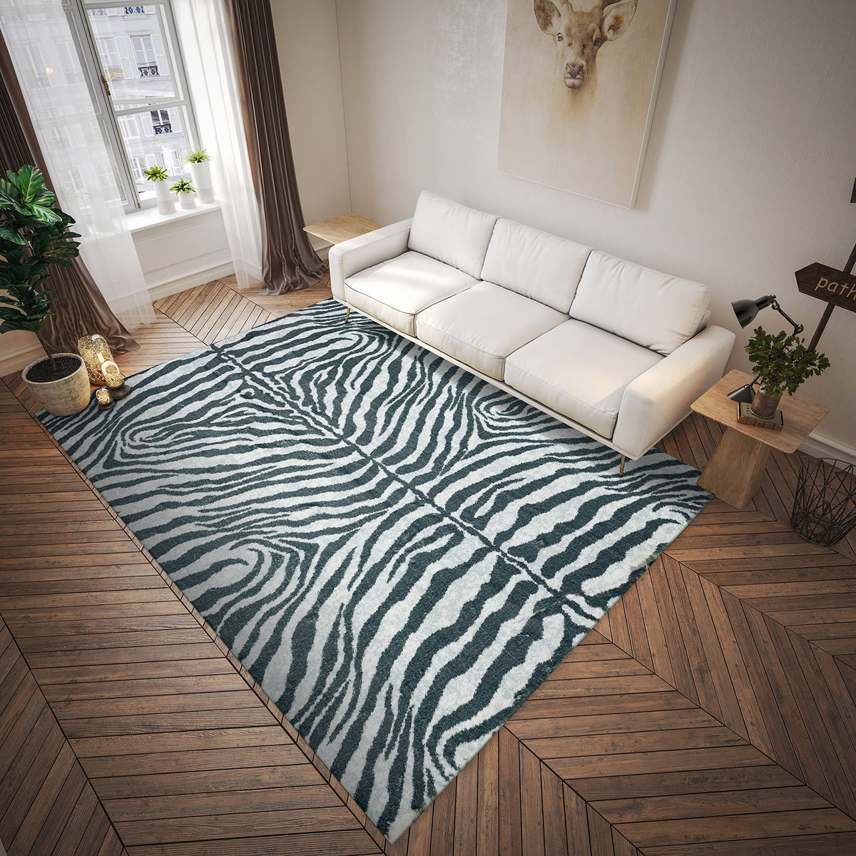 Dalyn Rugs Akina Zebra Animal Print Ak1 Faux Fur Flannel 8' X 8'