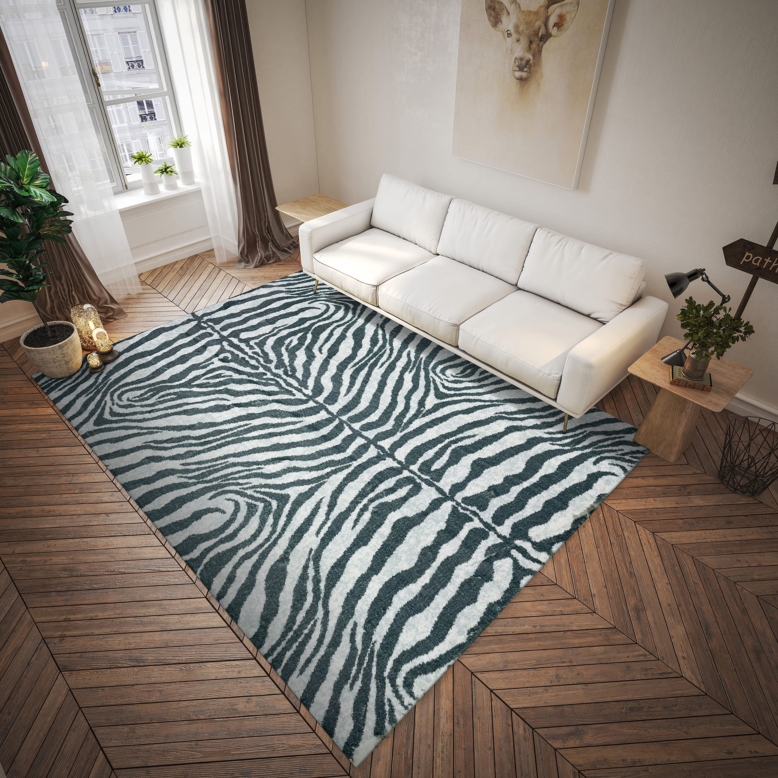 Dalyn Rugs Akina Zebra Animal Print Ak1 Faux Fur Flannel 8' X 8'