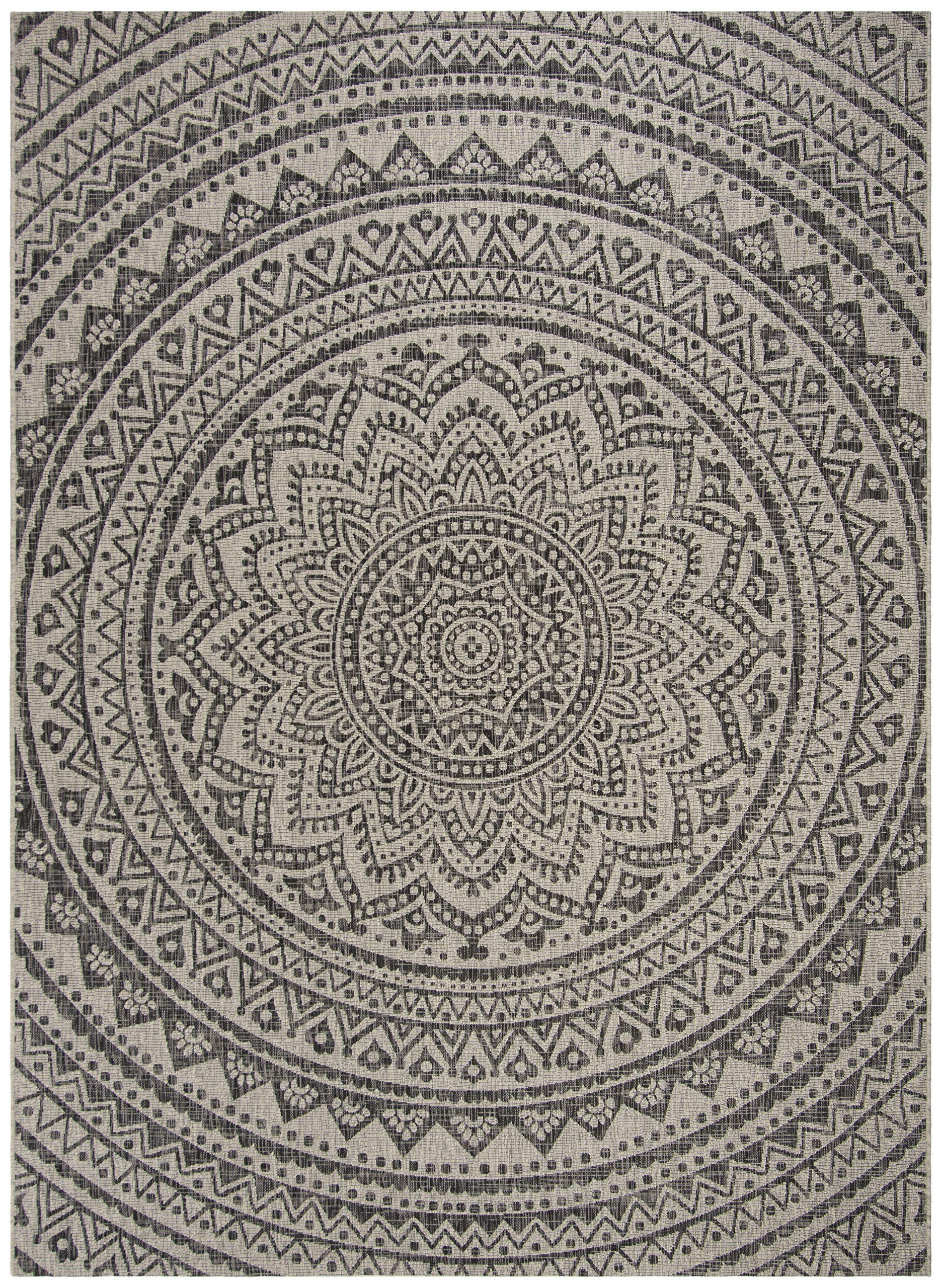Safavieh Courtyard Collection 9' Square Light Grey/Black Cy8734 Indoor/ Outdoor Waterproof Easy Cleaning Patio Backyard Mudroom Area Rug