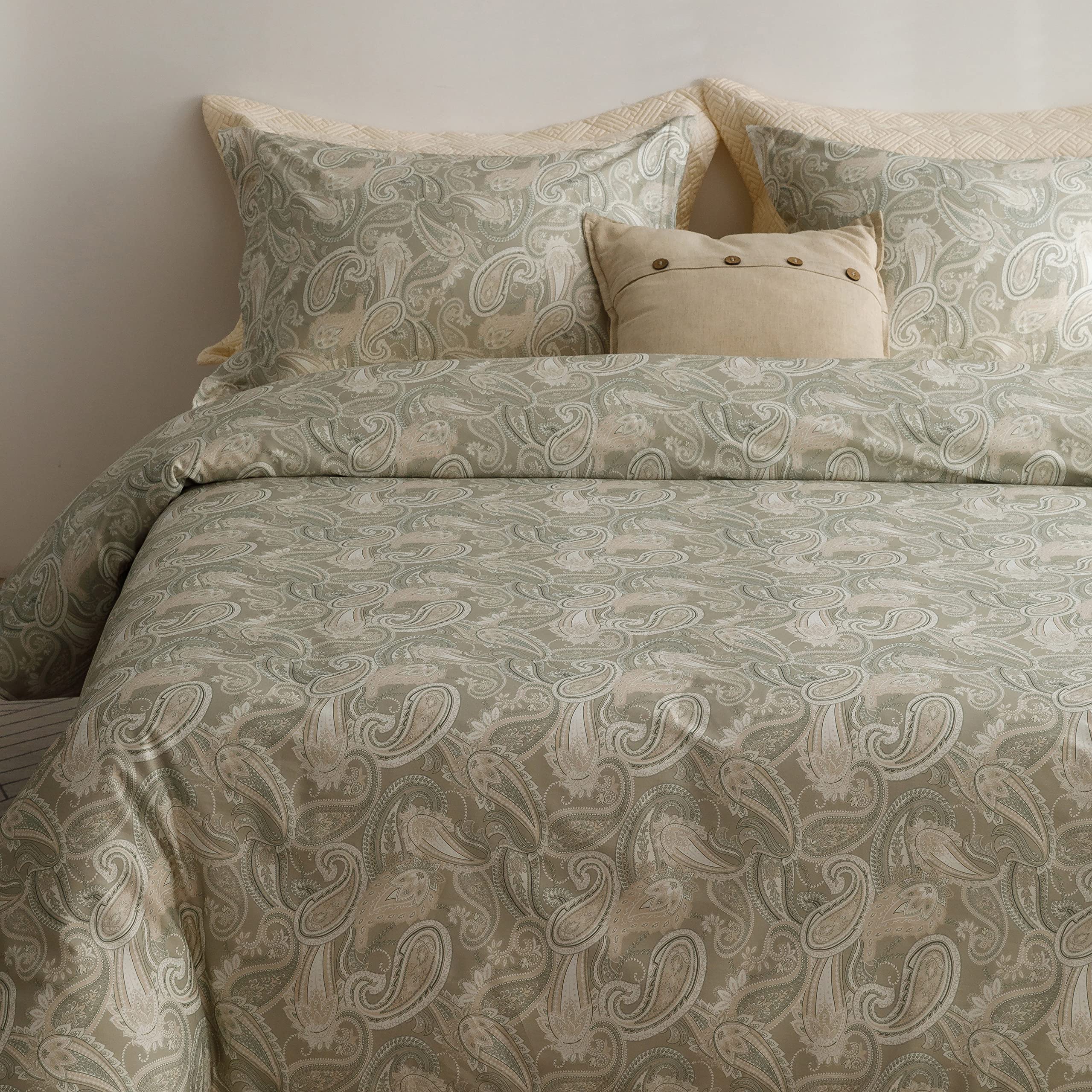 Heimenaogo Luxurious Egyptian Cotton Duvet Cover Set, California King Size Sateen Weave With Silky Soft Boho Style, Zipper Closu