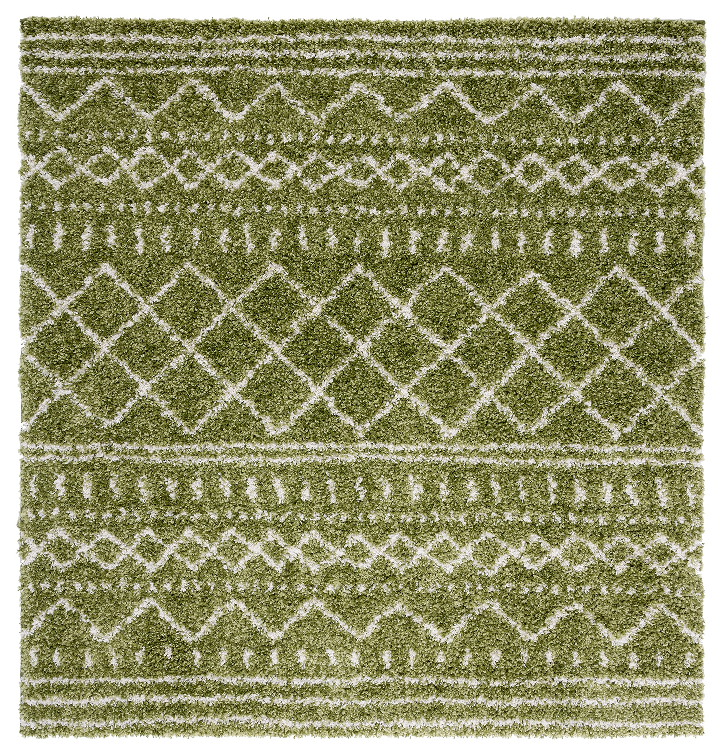 SAFAVIEH Arizona Shag Collection Accent Rug - 32 Square, Green & Ivory, Moroccan Design, Non-Shedding & Easy Care, 1.6-inch Thi