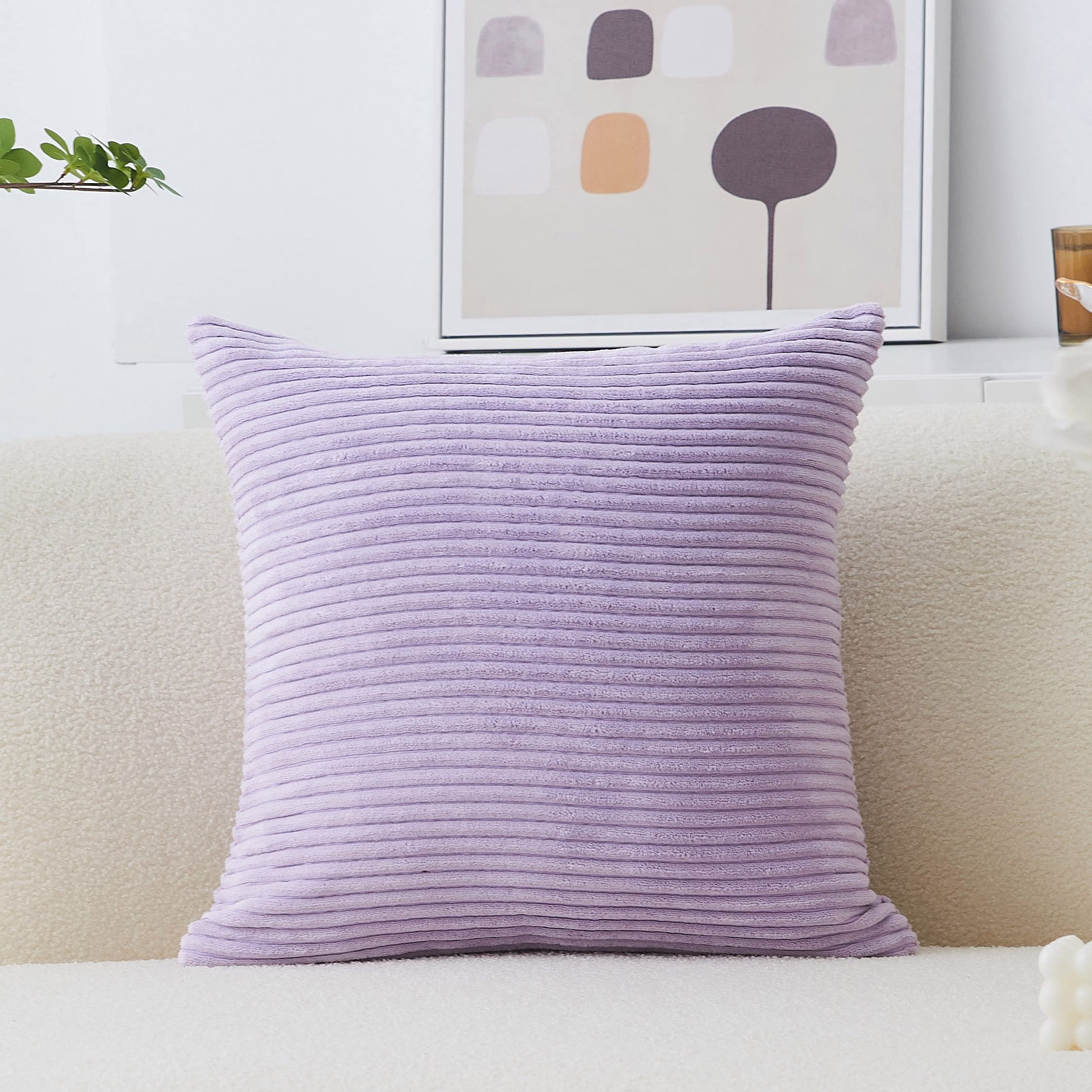 Home Brilliant Lavender Throw Pillows Cover Solid Supersoft Corduroy Handmade Decorative Velvet Pillow Cover For Bed, 18X18 Inch