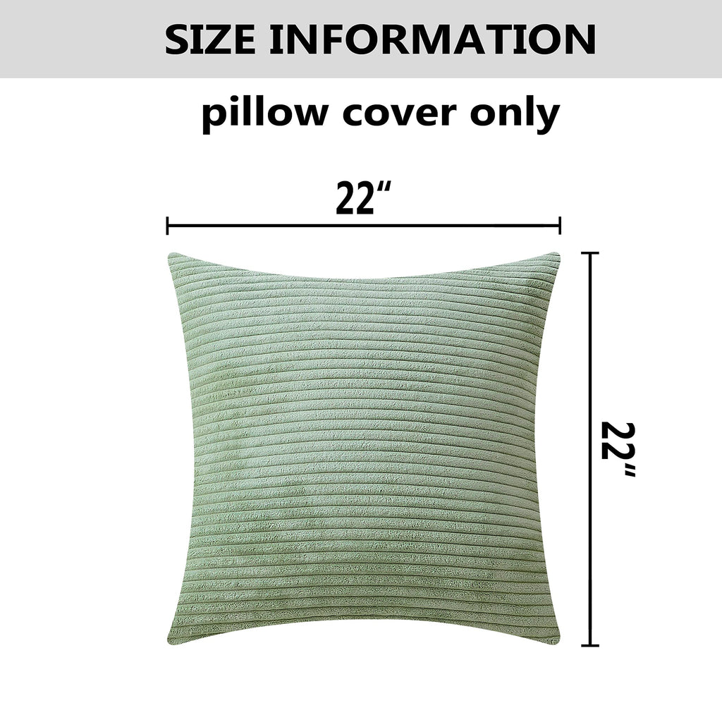 Home Brilliant Solid Green Couch Pillow Covers Super Soft Striped Corduroy Set Of 2 Decorative Toss Pillow Cases For Bedding Roo