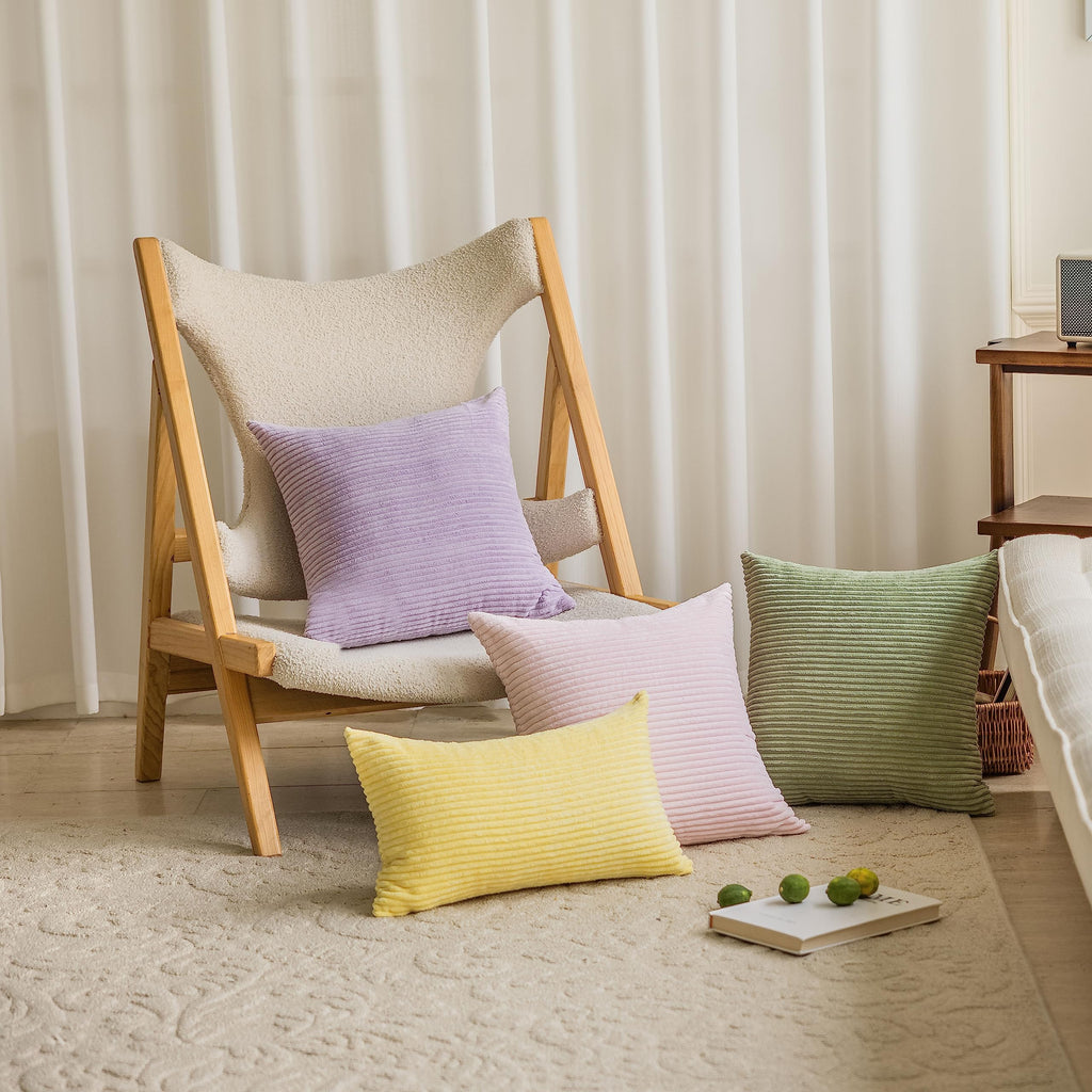 Home Brilliant Purple Euro Sham Large Striped Plush Velvet Decorative Throw Pillows For Bedding Couch, Lavender, 24X24 Inches(60