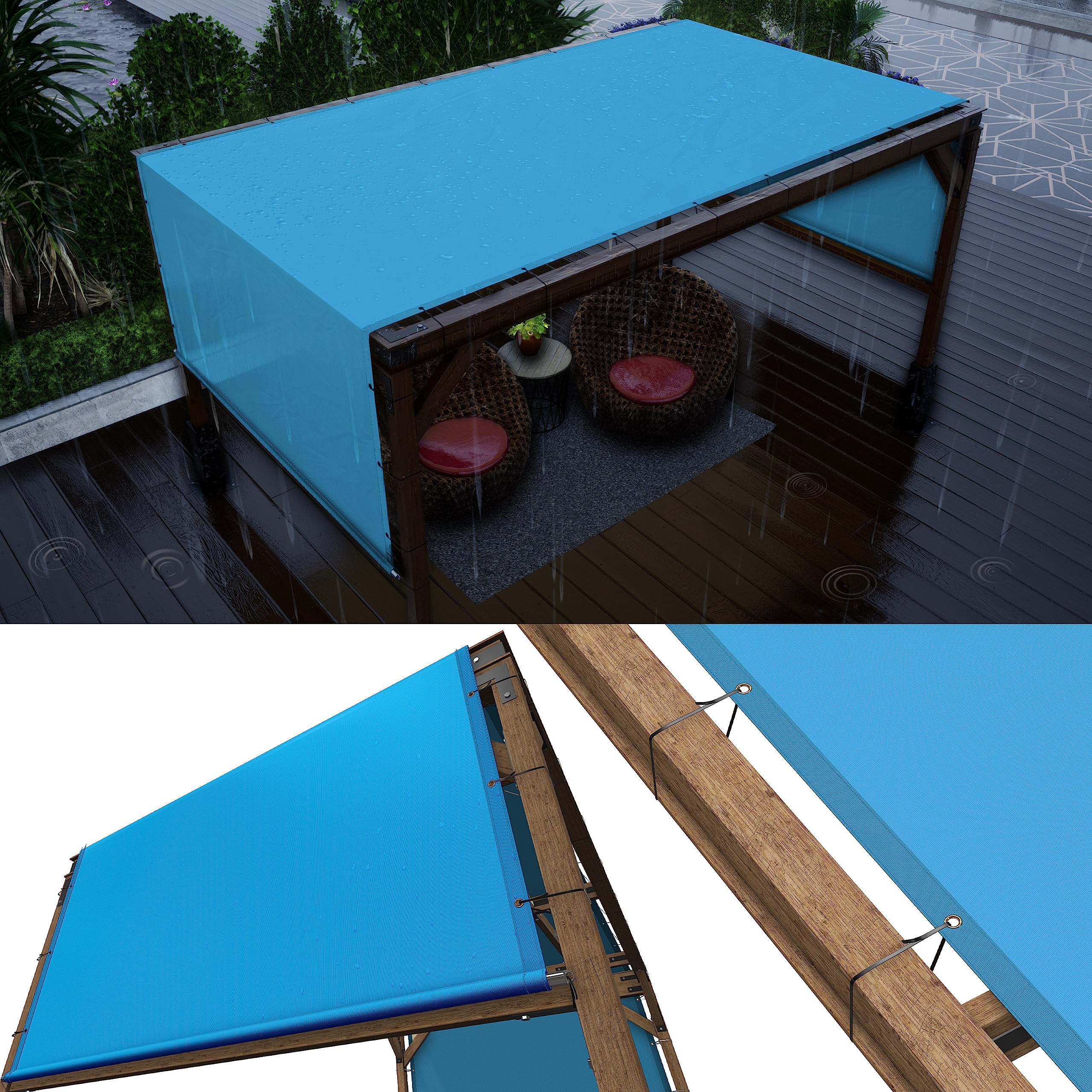 Colourtree 4' W X 5' L Blue Waterproof Pergola Sun Shade Canopy Replacement Cover Upf50, Commercial Grade 220 Gsm Cloth, Include