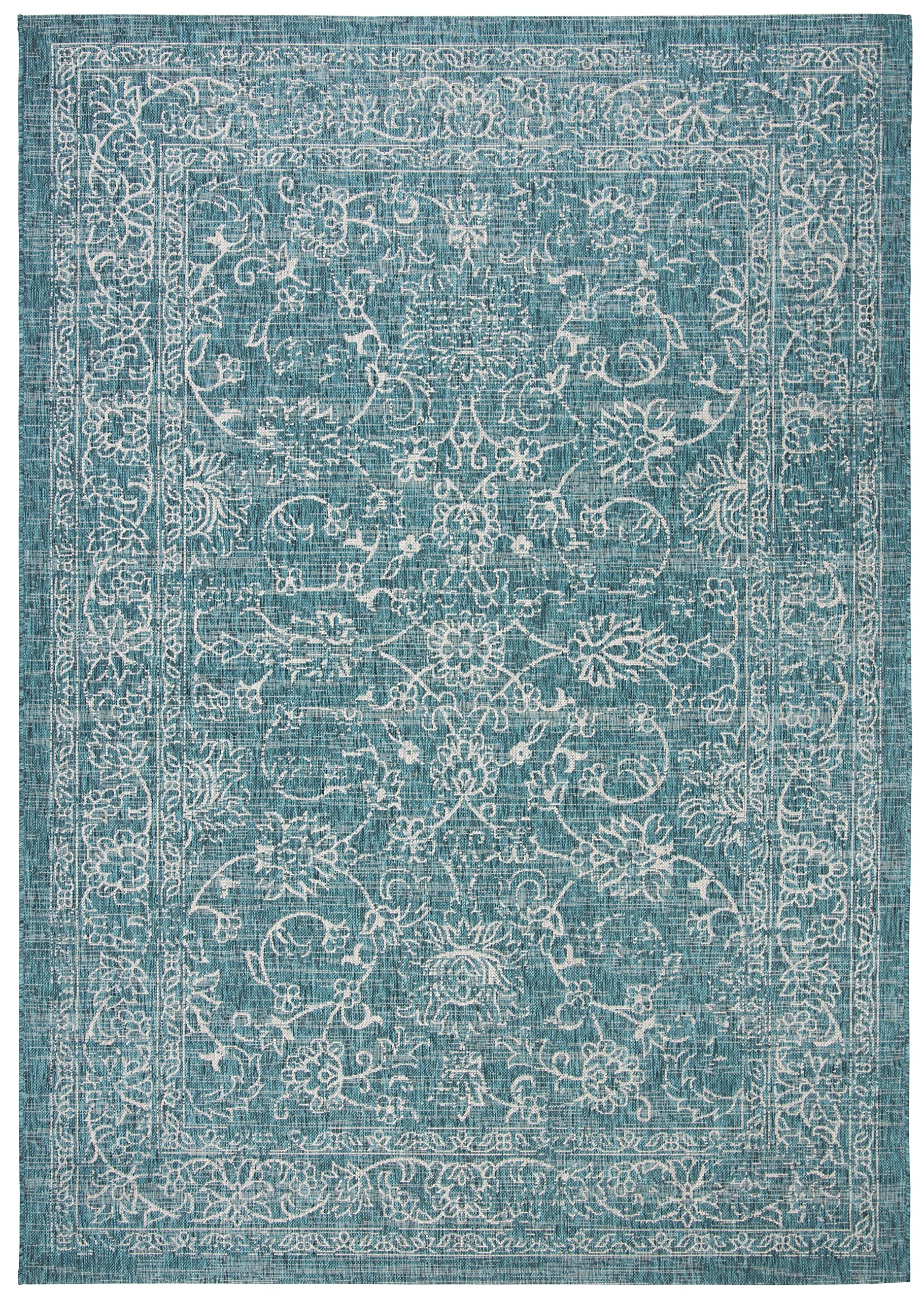 Safavieh Courtyard Collection Area Rug - 6'7' X 9'6', Turquoise, Non-Shedding & Easy Care, Indoor/Outdoor & Washable-Ideal For Patio, Backyard, Mudroom (Cy8680-37221)