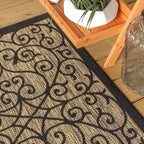 Jonathan Y Smb107A-6Sq Madrid Vintage Filigree Textured Weave Indoor Outdoor Area Rug Classic Coastal Easy Cleaning Bedroom Kitchen Backyard Patio Non Shedding, 6' Square, Black/Khaki