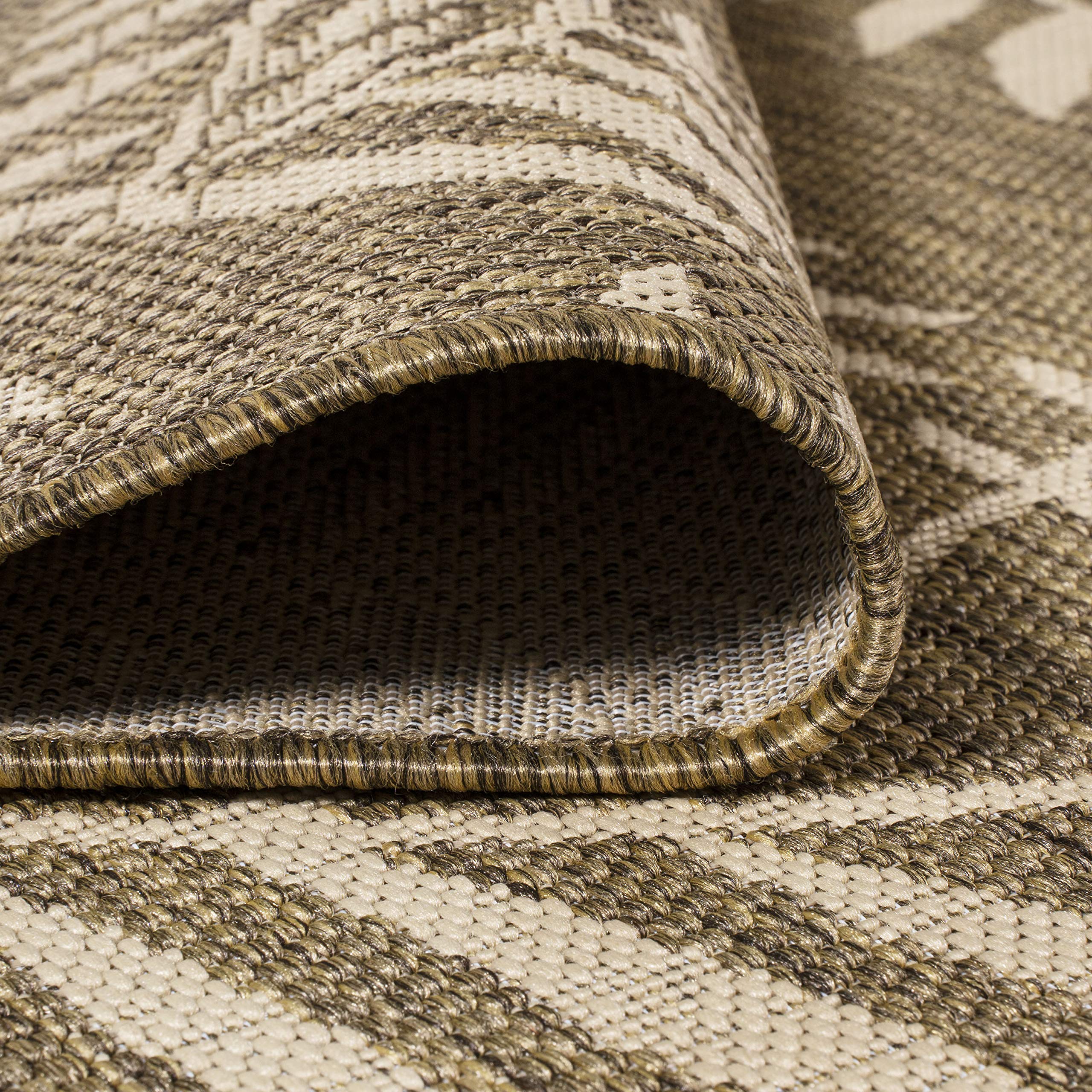 Jonathan Y Smb119A-5R Nevis Palm Frond Indoor Outdoor Area-Rug Coastal Floral Easy-Cleaning Bedroom Kitchen Backyard Patio Non Shedding, 5' Round, Brown/Beige