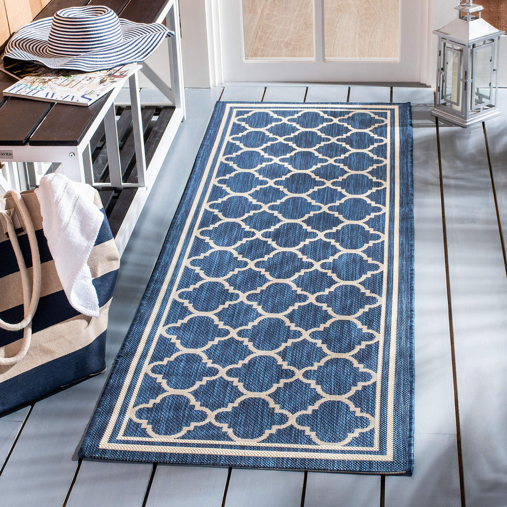 Safavieh Courtyard Collection 2'3' X 14' Navy/Beige Cy6918 Trellis Indoor/ Outside Waterproof Easy Cleansingpatio Backyard Mudroom Runner Mat