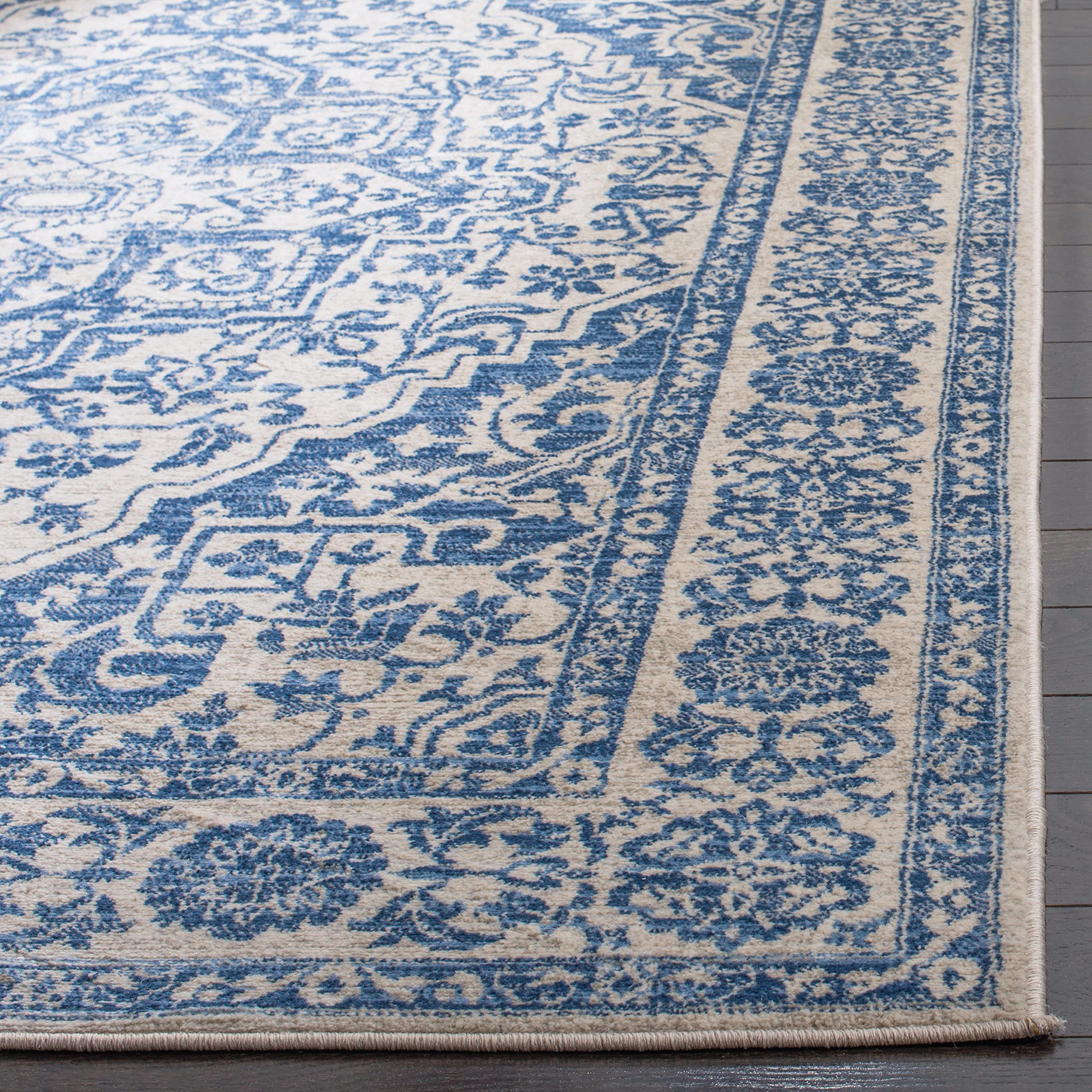 Safavieh Brentwood Collection 2' X 12' Navy / Light Grey Bnt832M Medallion Distressed Non-Shedding Living Room Bedroom Runner Ru