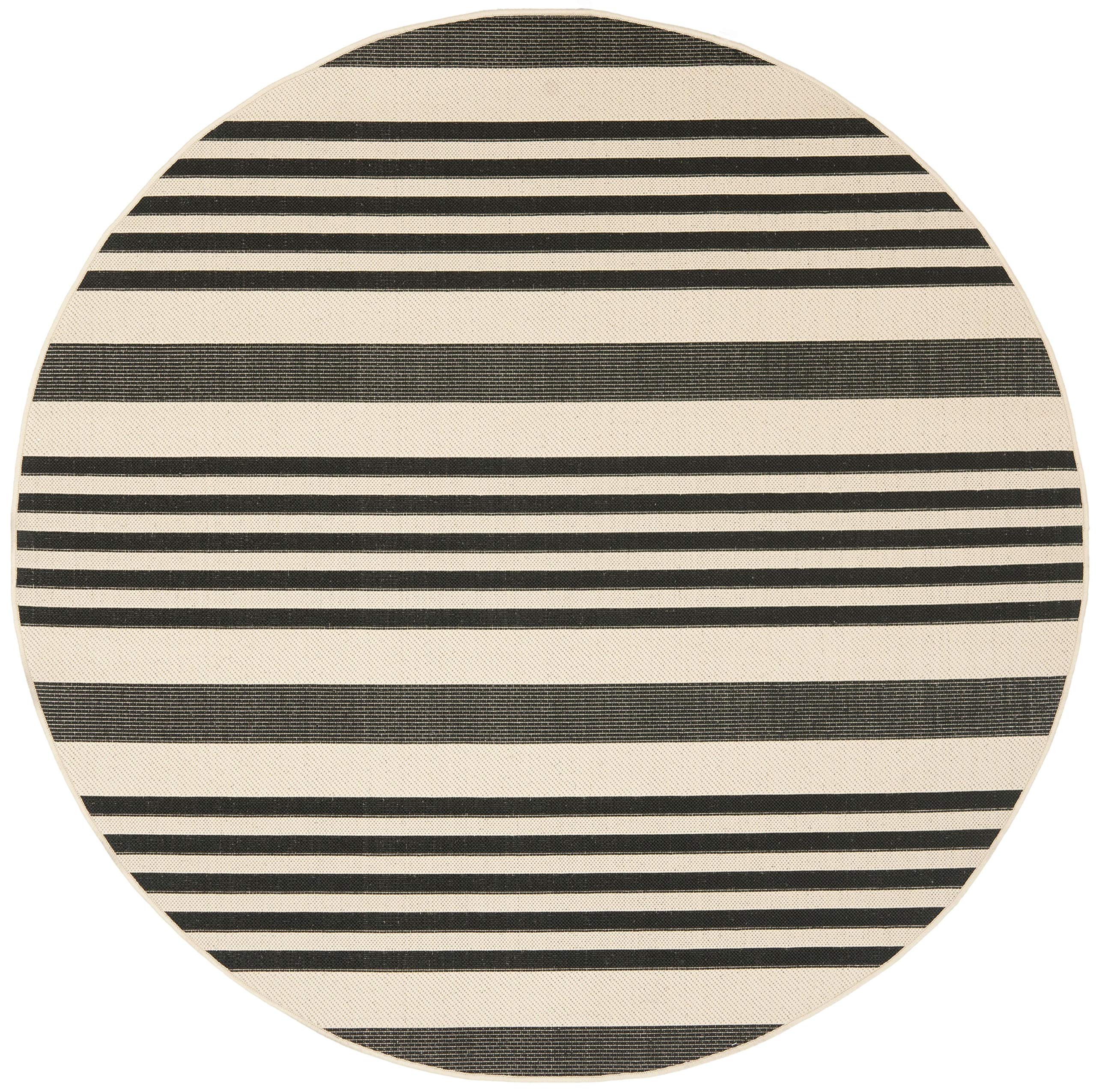 SAFAVIEH Courtyard Collection 67 Round Black/Bone CY6062 Stripe Indoor/ Outdoor Patio Backyard Mudroom Area Rug