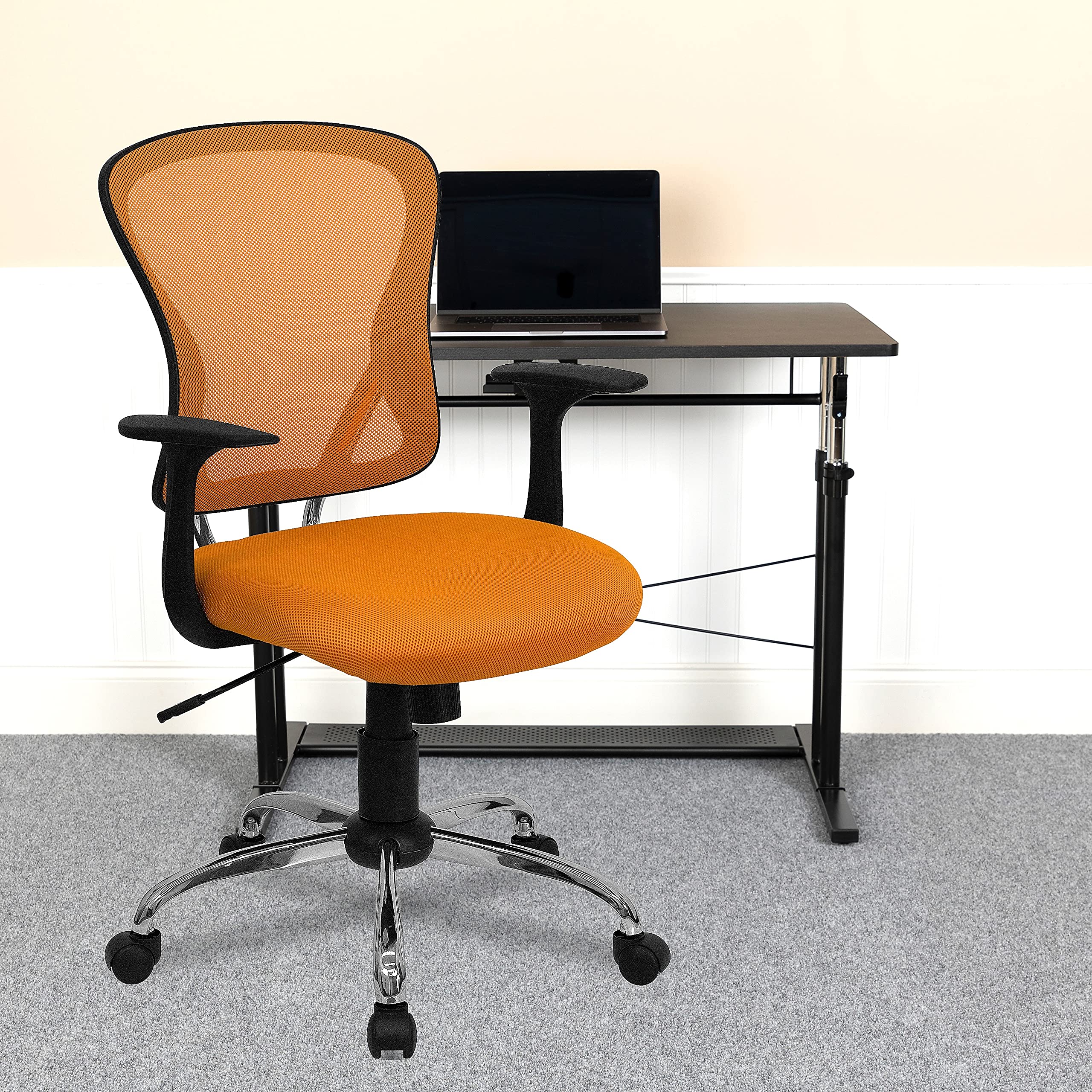 Flash Furniture Alfred Mid-Back Orange Mesh Swivel Task Office Chair with Chrome Base and Arms