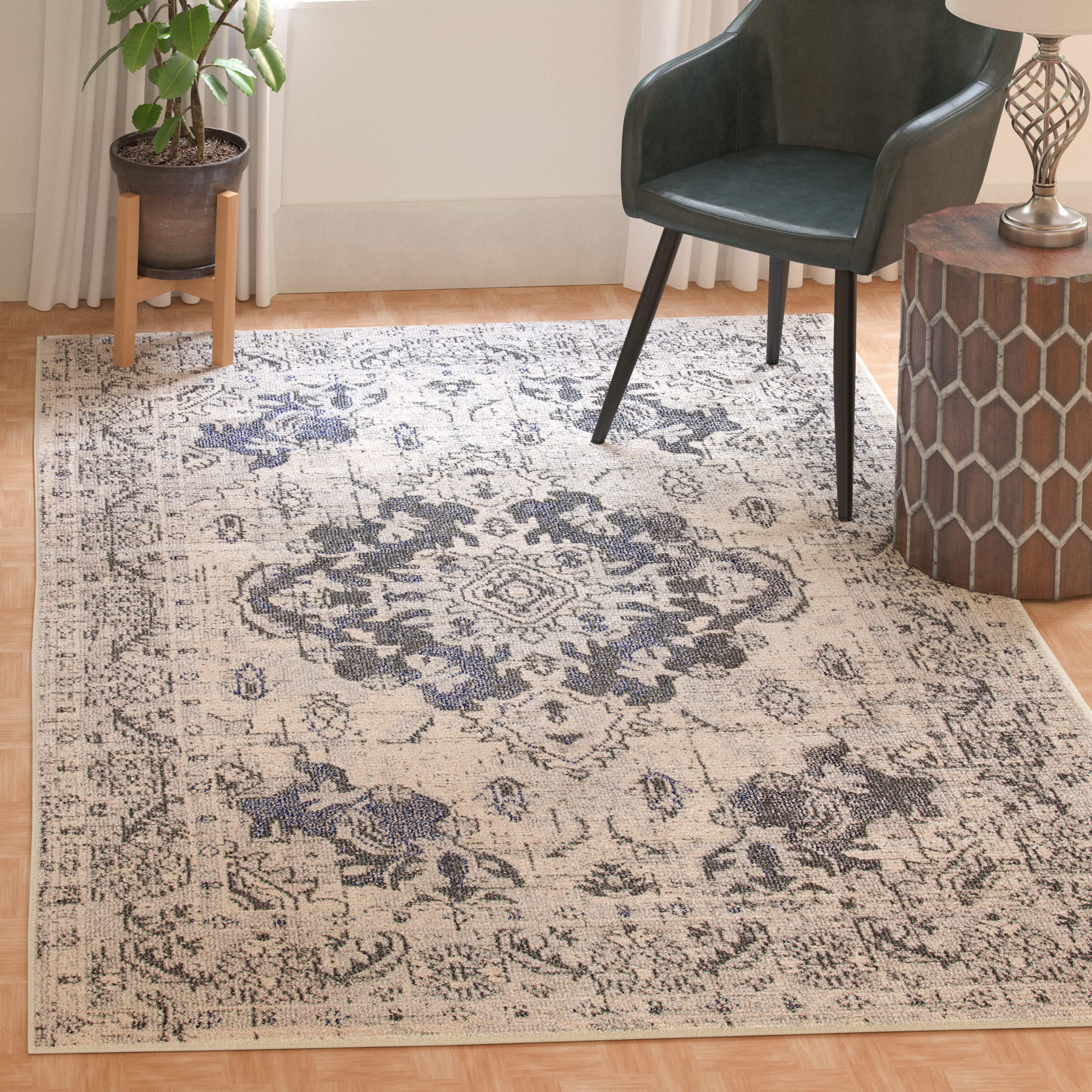 SAFAVIEH Monaco Collection Accent Rug - 4 x 57, Ivory & Grey, Boho Medallion Distressed Design, Non-Shedding & Easy Care, Idea