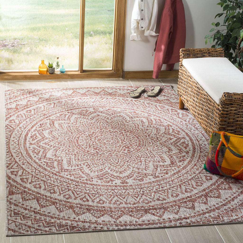 Safavieh Courtyard Collection 4' X 5'7' Light Beige/Terracotta Cy8734 Indoor/-Outdoor-Waterproof Easy-Cleaning Patio Backyard Mudroom Accent-Rug