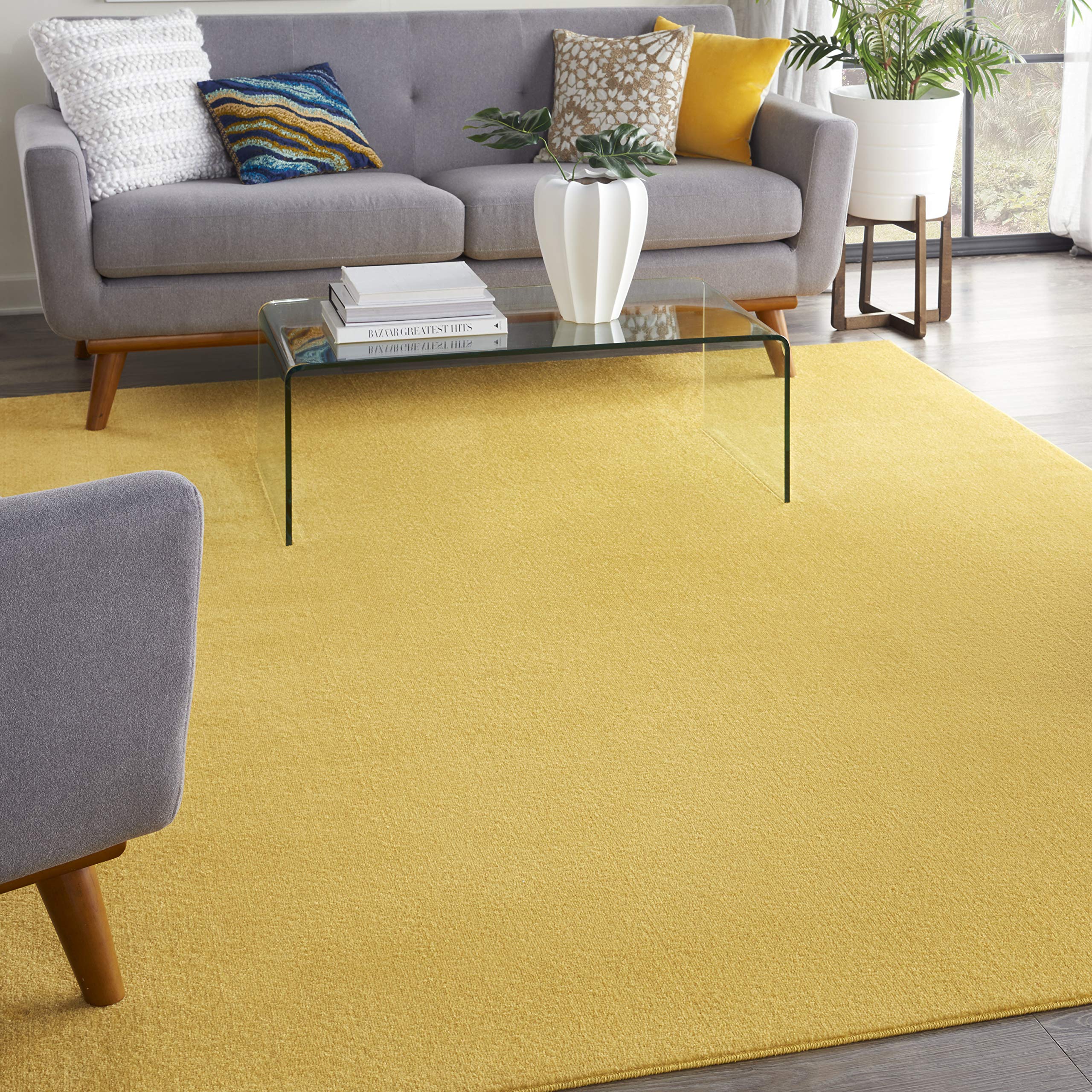 Nourison Essentials Indoor/Outdoor Yellow 8' X 10' Area Rug, Easy -Cleaning, Non Shedding, Bed Room, Living Room, Dining Room, B