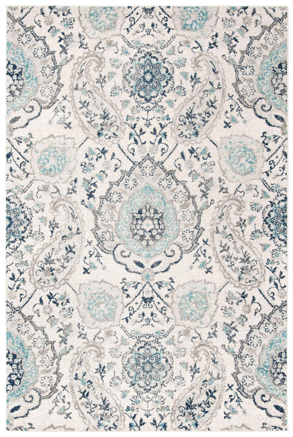 Safavieh Madison Collection Accent Rug - 4' X 6', Cream & Light Grey, Boho Chic Glam Paisley Design, Non-Shedding & Easy Care, I