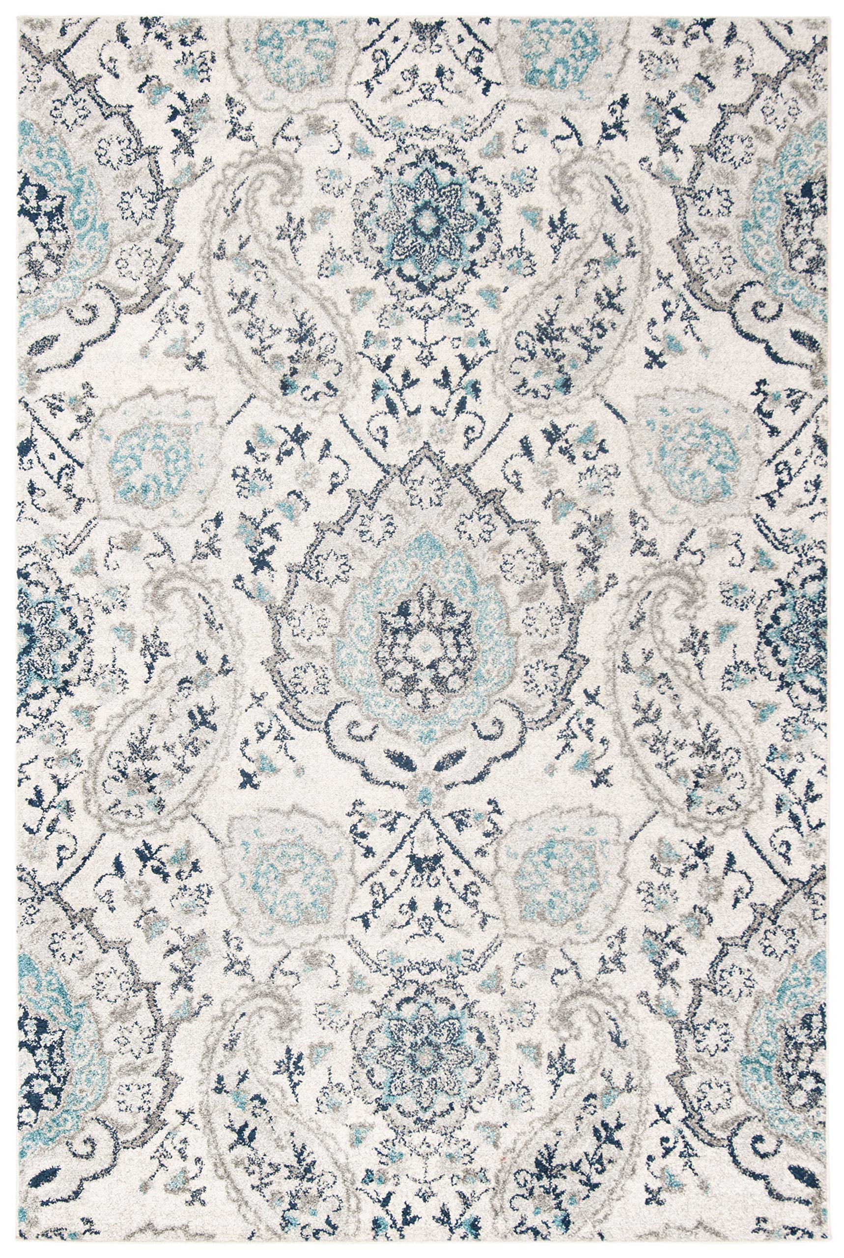Safavieh Madison Collection Accent Rug - 4' X 6', Cream & Light Grey, Boho Chic Glam Paisley Design, Non-Shedding & Easy Care, I