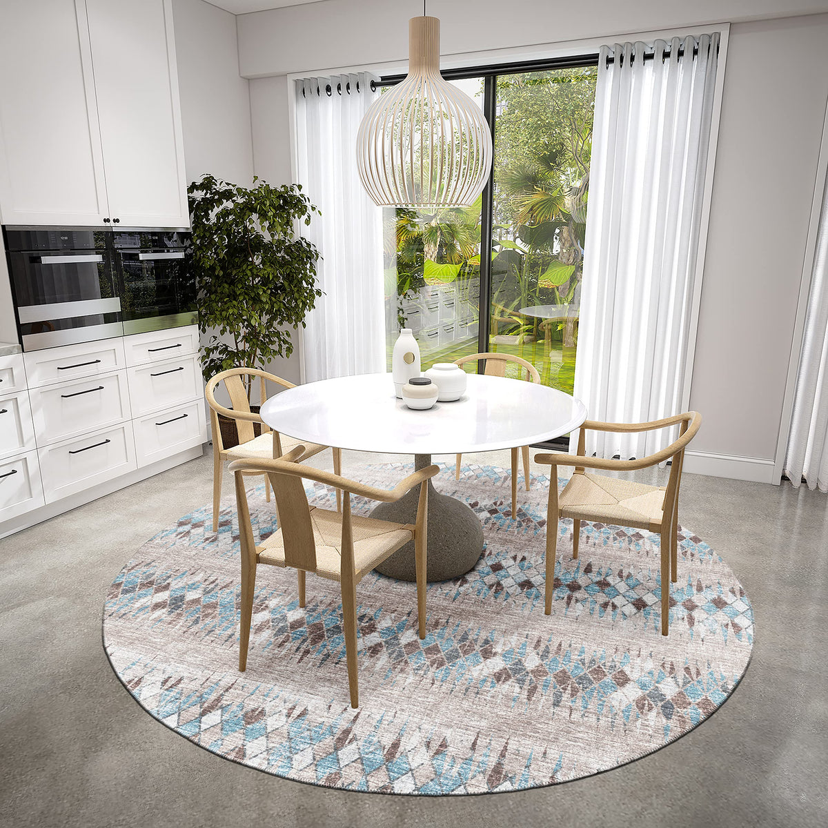 Addison Rugs Rylee Ary35 Blue Washable 8' X 8' Indoor Outdoor Round Rug, Easy Clean, Machine Washable, Non Shedding, Bedroom, Entry, Living Room, Dining Room, Kitchen, Patio Rug