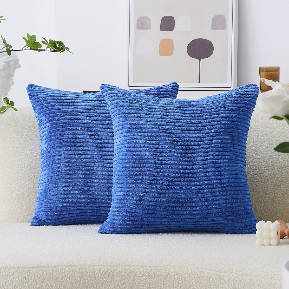 Home Brilliant Blue Euro Shams Set Of 2 Velvet Corduroy Decorative Throw Pillow Covers For Couch Sofa Bed, 26 X 26 Inch, Blue