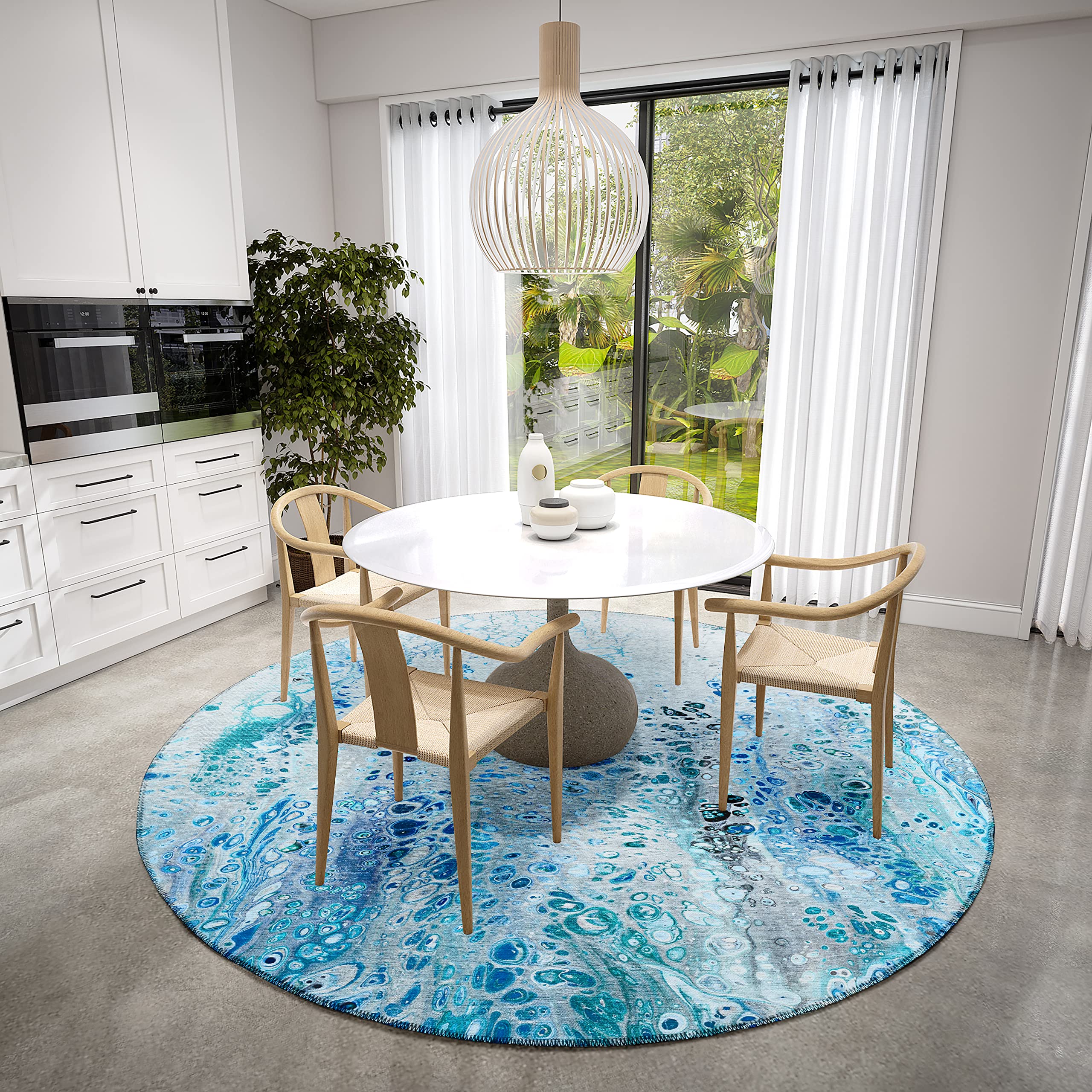 Addison Rugs Karina Akc48 Shoreline 8' X 8' Indoor Outdoor Round Rug, Easy Clean, Machine Washable, Non Shedding, Bedroom, Entry, Living Room, Dining Room, Kitchen, Patio Rug