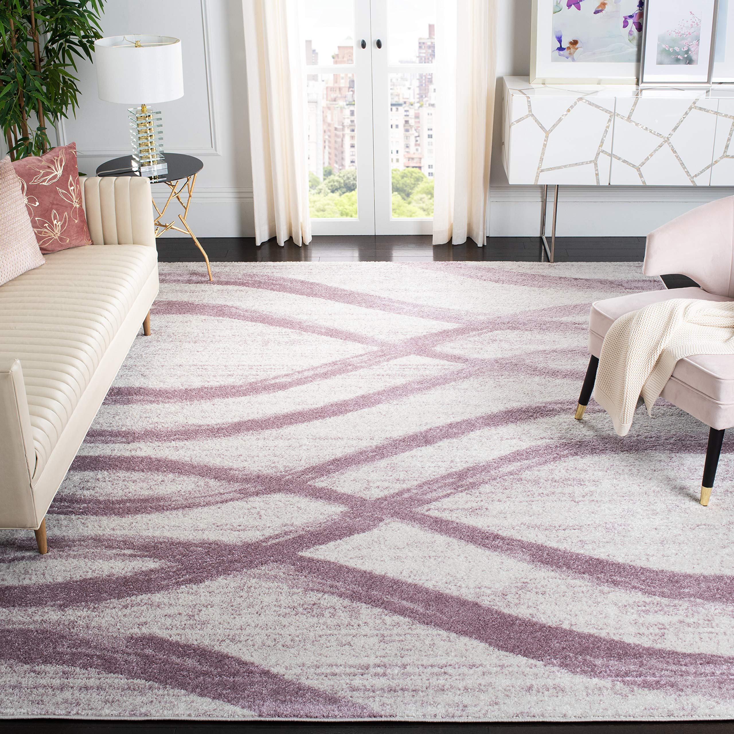 SAFAVIEH Adirondack Collection Area Rug - 10' x 14', Cream & Purple, Modern Wave Distressed Design, Non-Shedding & Easy Care, Id