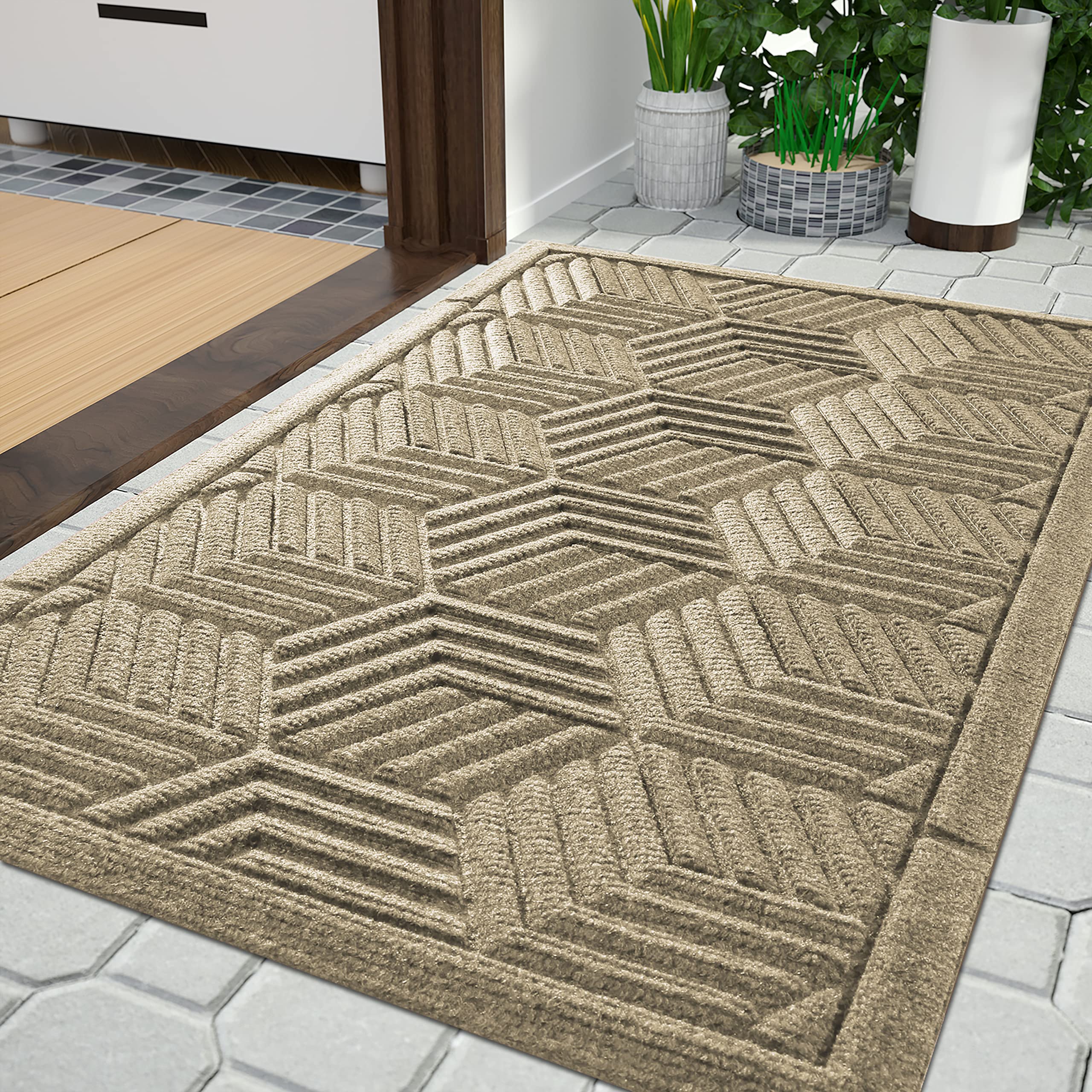 Yimobra Front Entrance Door Mat, All-Season Heavy Duty Outdoor Indoor Entryway Floor Mat, Sturdy Natural Rubber, Non Slip, Resis