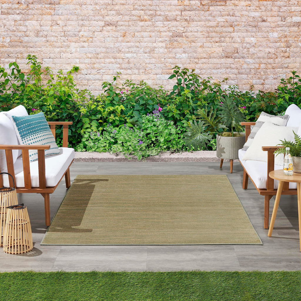 Nourison Essentials Indoor/Outdoor Green Gold 4' X 6' Area Rug, Easy Cleaning, Non Shedding, Bed Room, Living Room, Dining Room, Backyard, Deck, Patio (4X6)