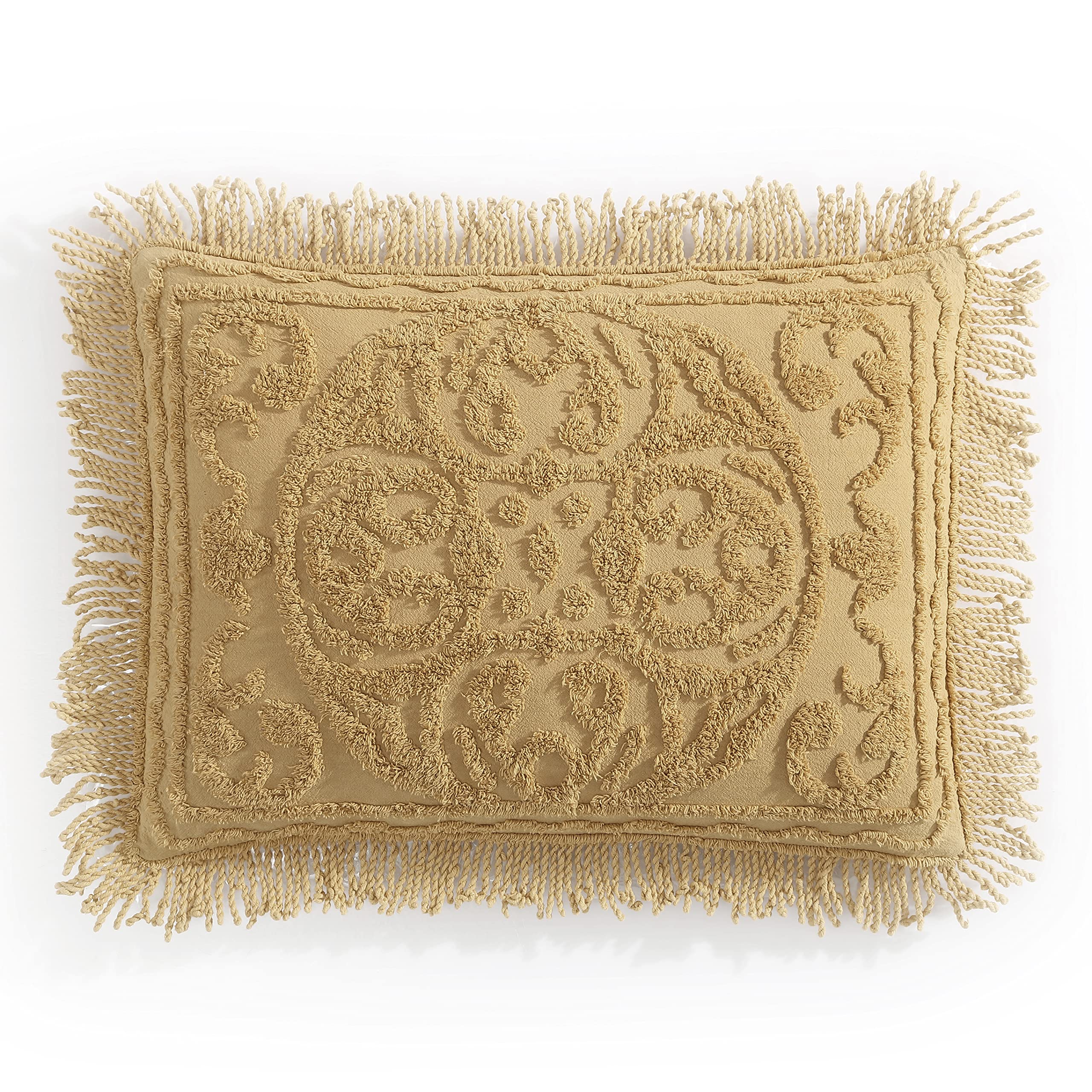 Beatrice Home Fashions Medallion Chenille Bedspread, King Sham, Gold