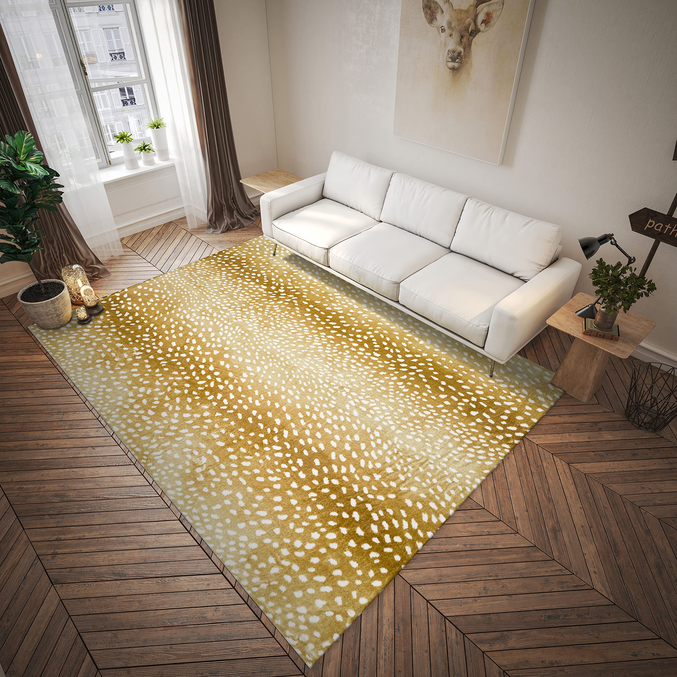 Dalyn Rugs Akina Antelope Animal Print Ak3 Faux Fur Gold 2'3" X 7'6"