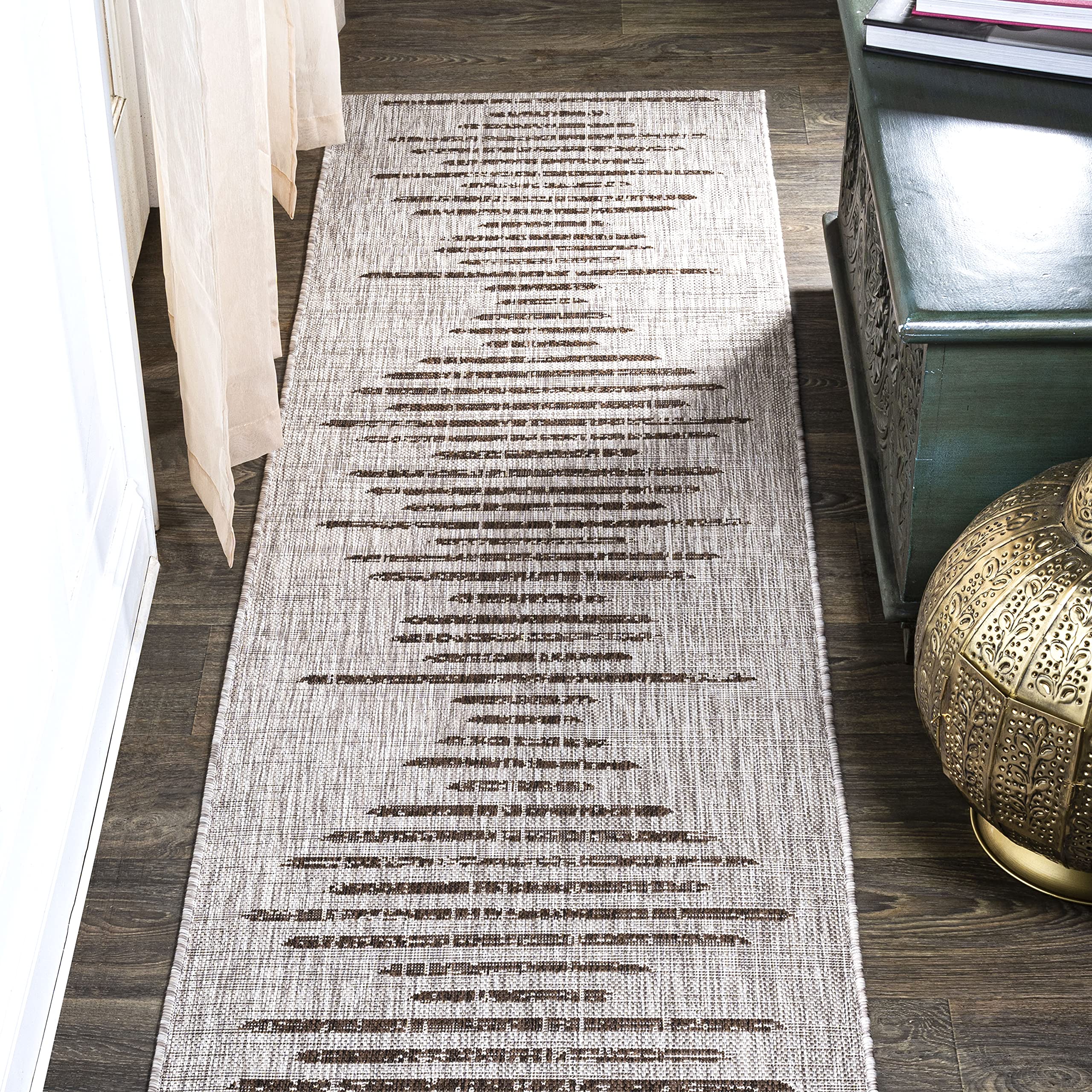 Jonathan Y Smb124A-28 Zolak Berber Stripe Geometric Indoor Outdoor Area-Rug Bohemian Contemporary Easy-Cleaning Bedroom Kitchen Backyard Patio Non Shedding, 2 X 8, Beige/Brown