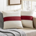 Zeemart 2 Packs Cotton Boho Christmas Pillow Covers 18X18 Inch Contrast/Red, Soft Farmhouse Decorative Couch Pillow Cases Red Cushion Covers For Sofa Bed Living Room Home Decor