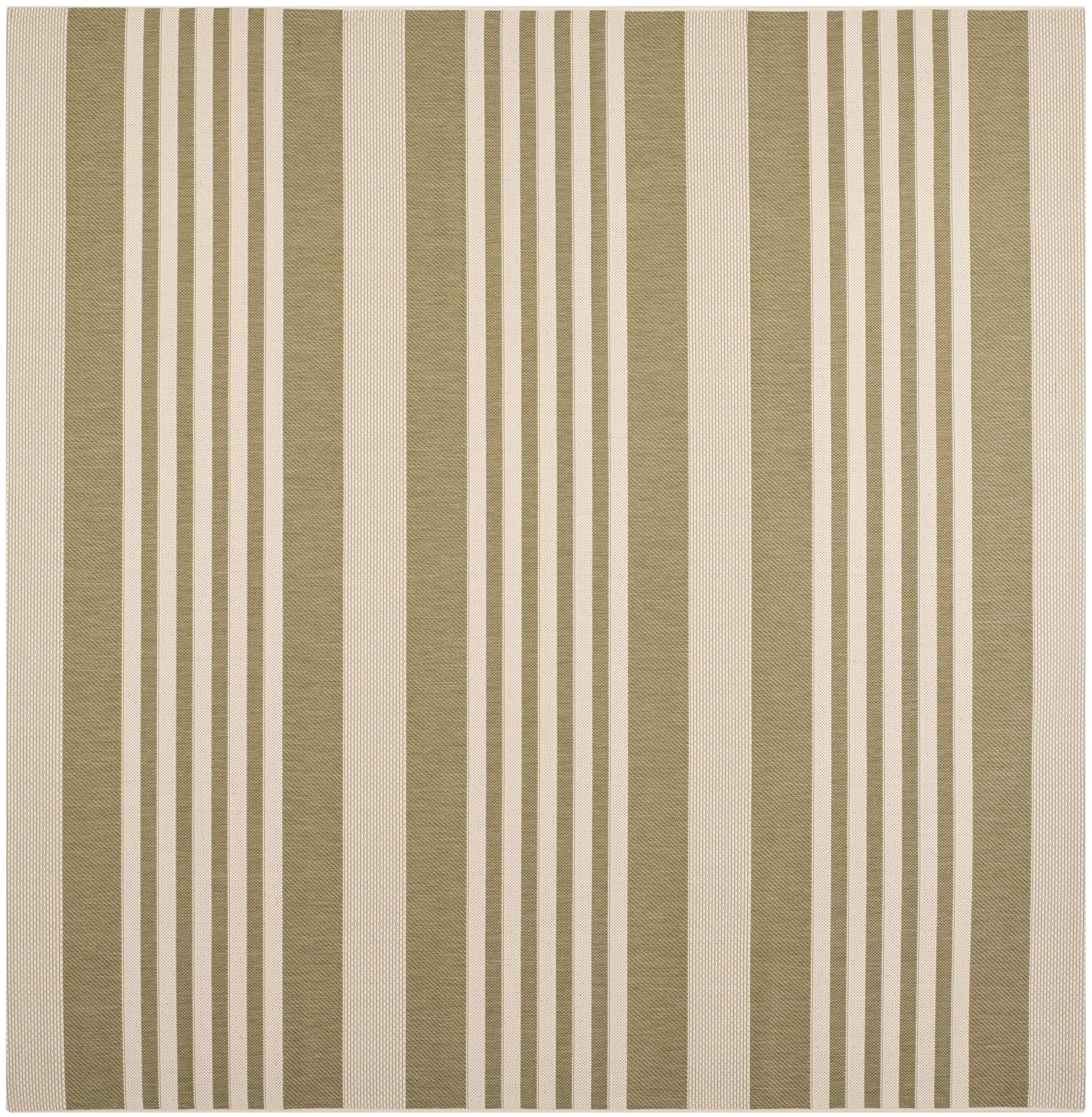 SAFAVIEH Courtyard Collection 7'10'' Square Green/Beige CY6062 Stripe Indoor/ Outdoor-Waterproof Easy-Cleaning Patio Backyard Mu