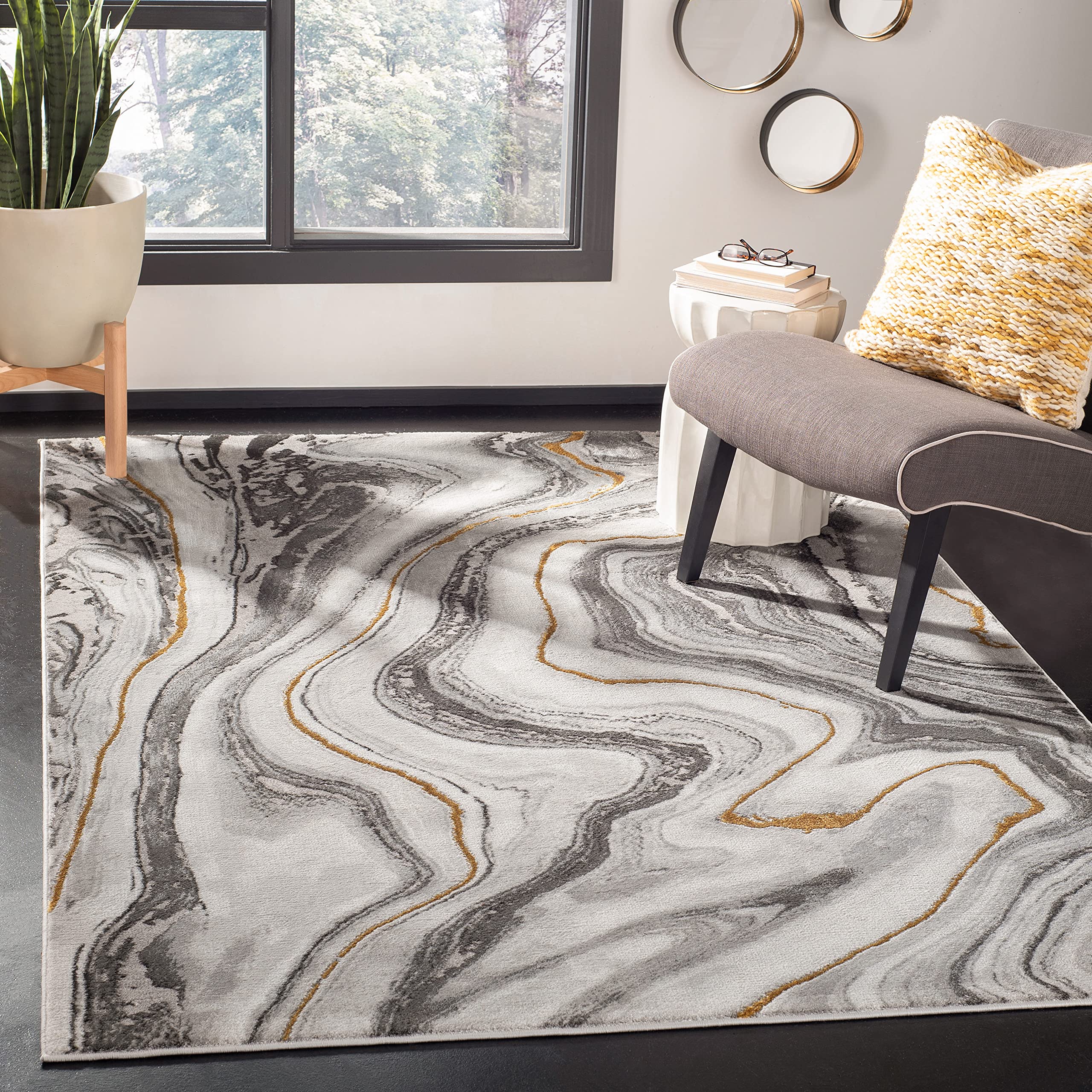 SAFAVIEH Craft Collection Accent Rug - 4 x 6, Grey & Gold, Modern Abstract Design, Non-Shedding & Easy Care, Ideal for High Tr