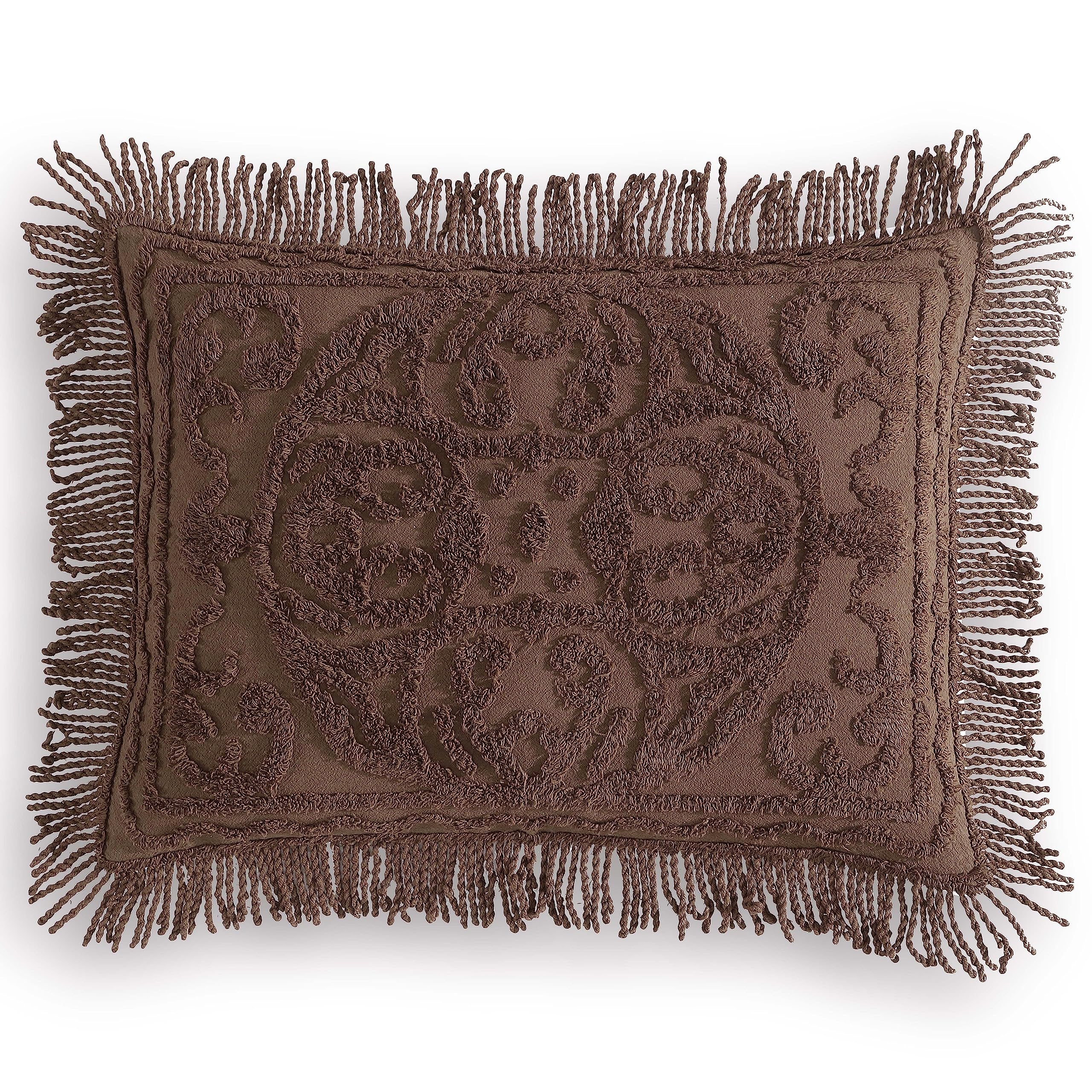 Beatrice Home Fashions Medallion Chenille Bedspread, King Sham, Chocolate