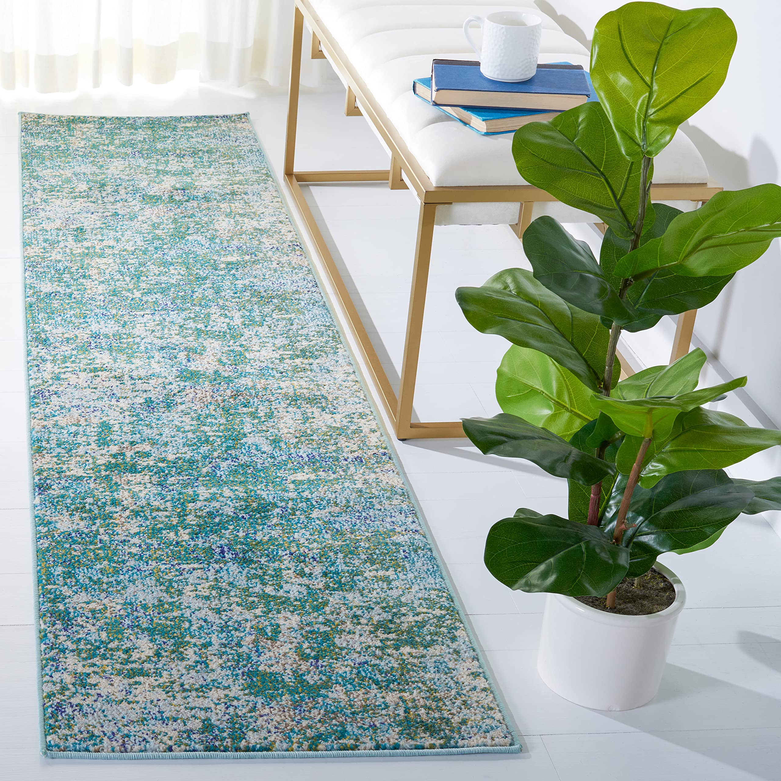SAFAVIEH Madison Collection 22 x 14 GreenTurquoise MAD471Y Modern Abstract Non-Shedding Entryway Foyer Living Room Kitchen Run