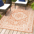 Jonathan Y Smb101F-5 Sinjuri Medallion Textured Weave Indoor Outdoor Area-Rug, Coastal, Traditional, Transitional Easy-Cleaning,