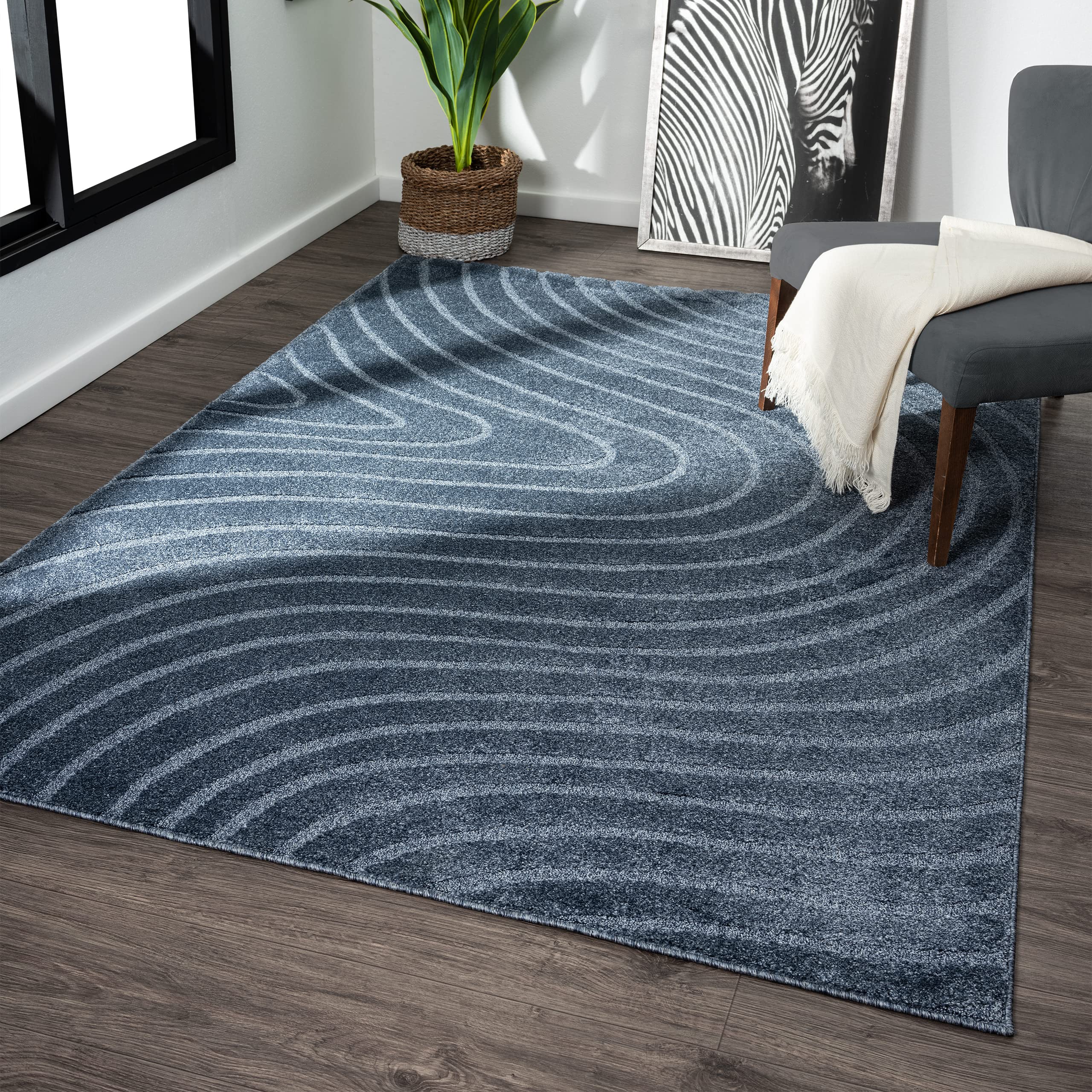 LUXE WEAVERS Modern Geometric Wave Blue 2x3 Area Rug