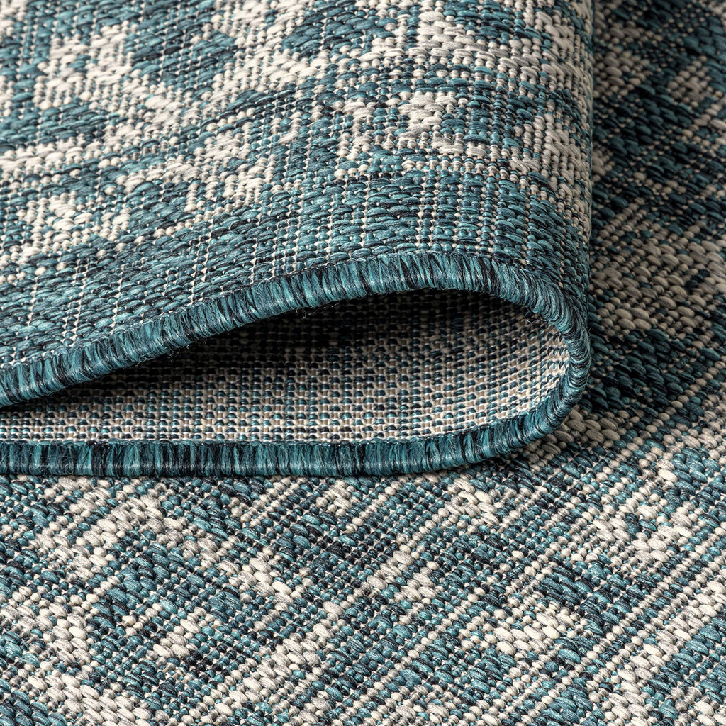 Jonathan Y Smb104B-5R Malta Bohemian Medallion Textured Weave Indoor Outdoor Area Rug, Coastal, Traditional, Transitional Easy Cleaning,Bedroom,Kitchen,Backyard,Patio,Non Shedding, Teal/Gray, 5' Round