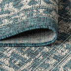 Jonathan Y Smb104B-5R Malta Bohemian Medallion Textured Weave Indoor Outdoor Area Rug, Coastal, Traditional, Transitional Easy Cleaning,Bedroom,Kitchen,Backyard,Patio,Non Shedding, Teal/Gray, 5' Round