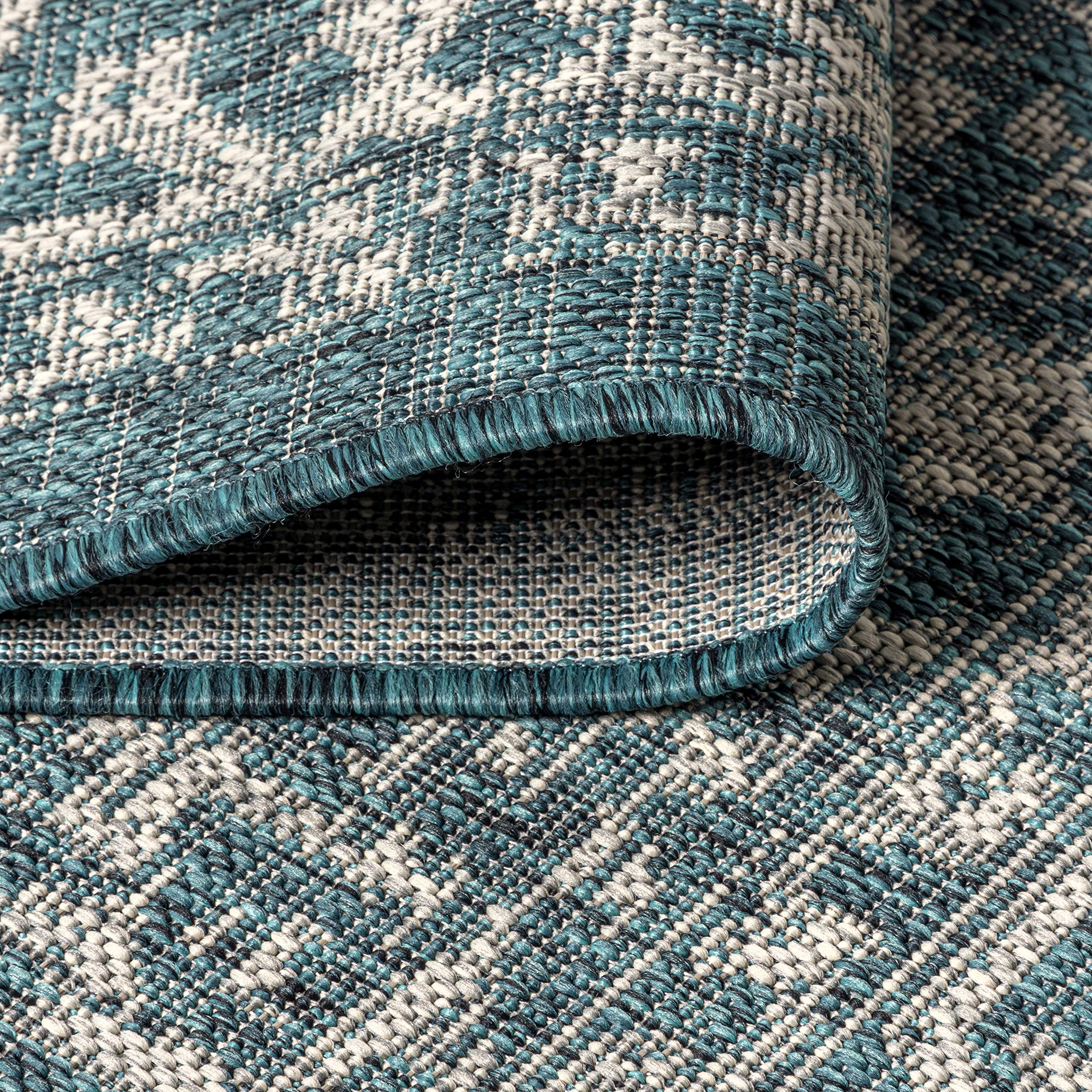 Jonathan Y Smb104B-5Sq Malta Bohemian Medallion Textured Weave Indoor Outdoor Area Rug, Coastal,Traditional,Transitional Easy Clean,Bedroom,Kitchen,Backyard,Patio, Non-Shed, Teal/Gray, 5' Square