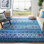 SAFAVIEH Amsterdam Collection Area Rug - 6'7'' Square, Navy & Turquoise, Moroccan Boho Design, Non-Shedding & Easy Care, Ideal f