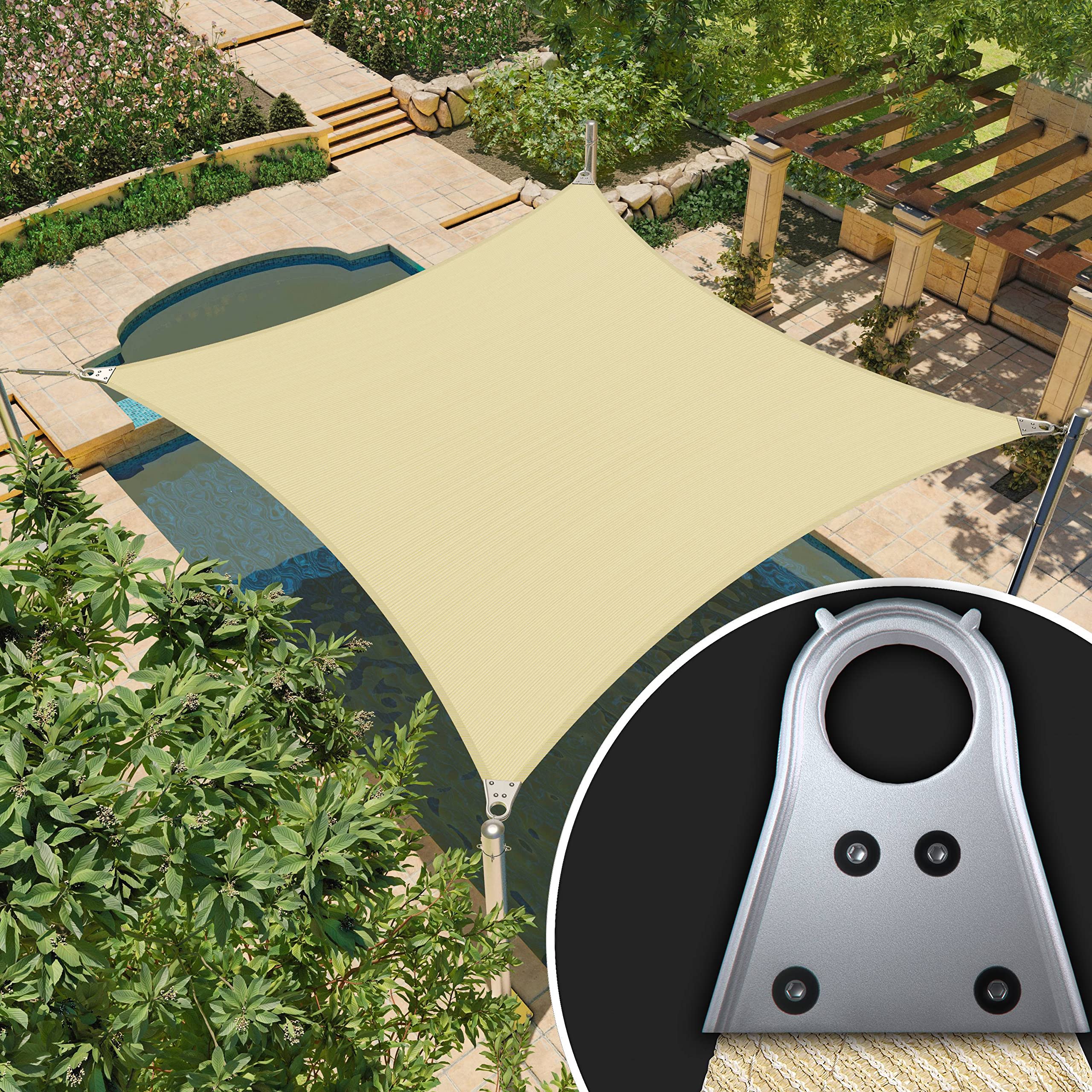 Amgo 20' X 24' Beige Rectangle Super Ring Sun Shade Sail Upf50+ Agsrr Canopy Awning Shades For Patio, Commercial Standard, 260 G