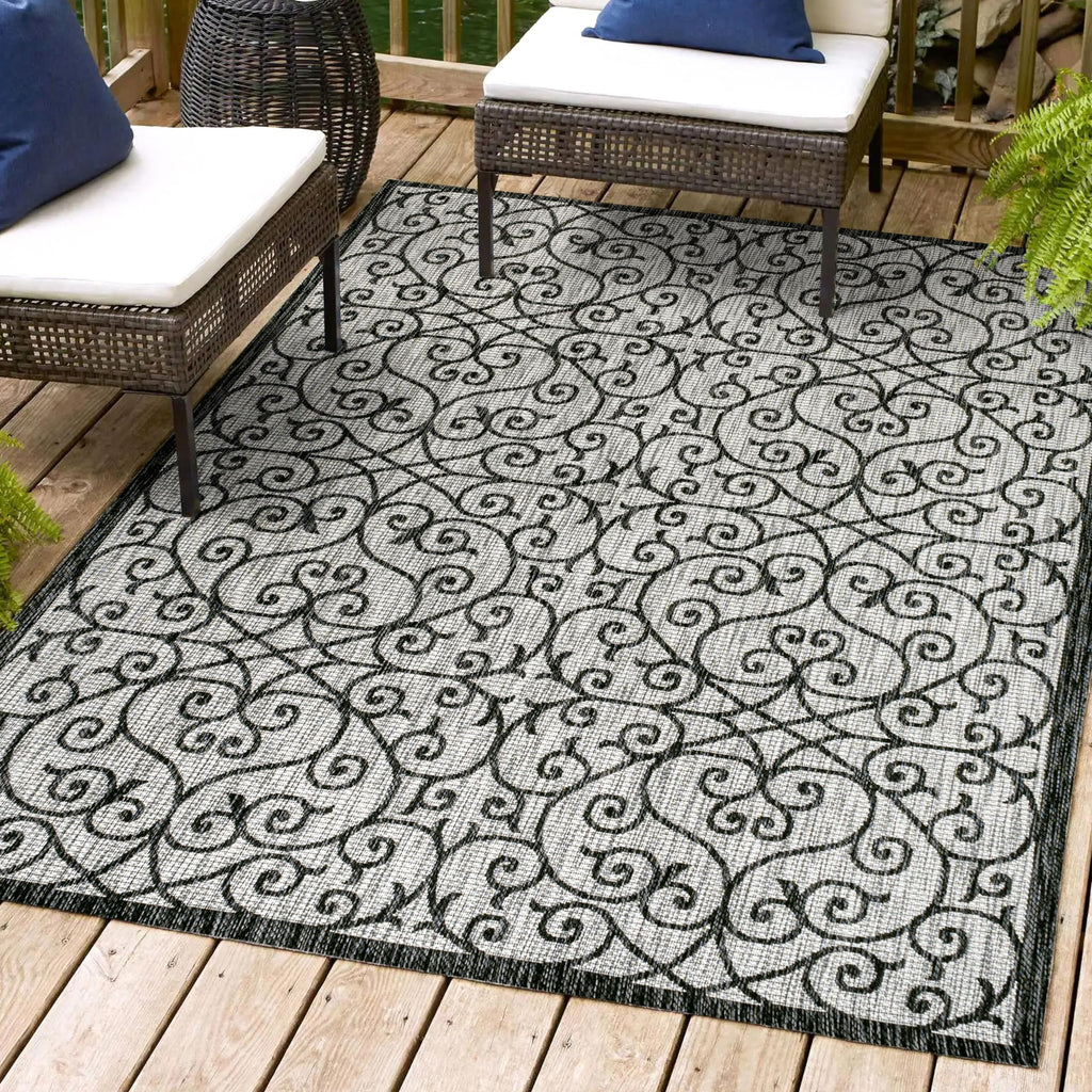 Jonathan Y Smb107E-5 Madrid Vintage Filigree Textured Weave Indoor Outdoor Area-Rug, Bohemian Coastal Traditional Easy-Cleaning,