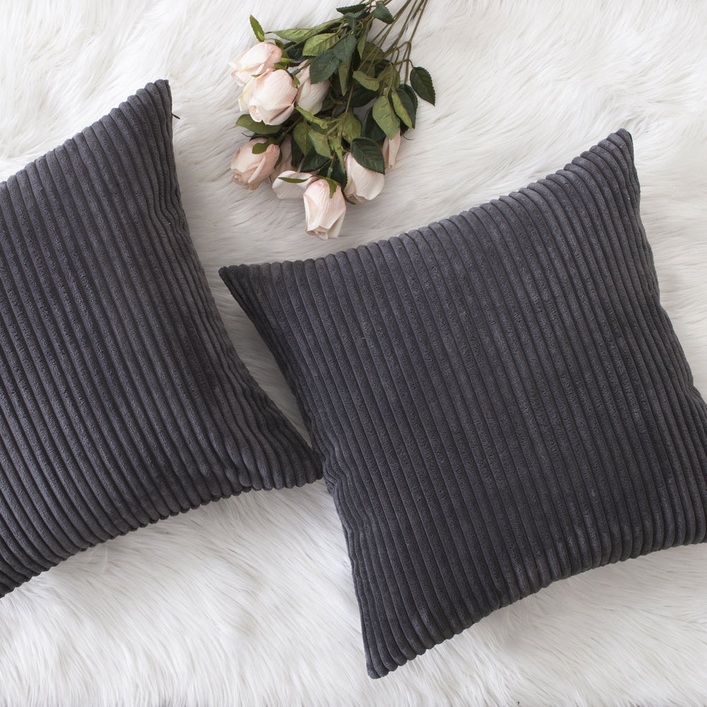 Home Brilliant Grey Pillow Covers 18 X 18 Set Of 2 Soft Decorative Striped Corduroy Velvet Square Throw Pillow Cover For Sofa Co