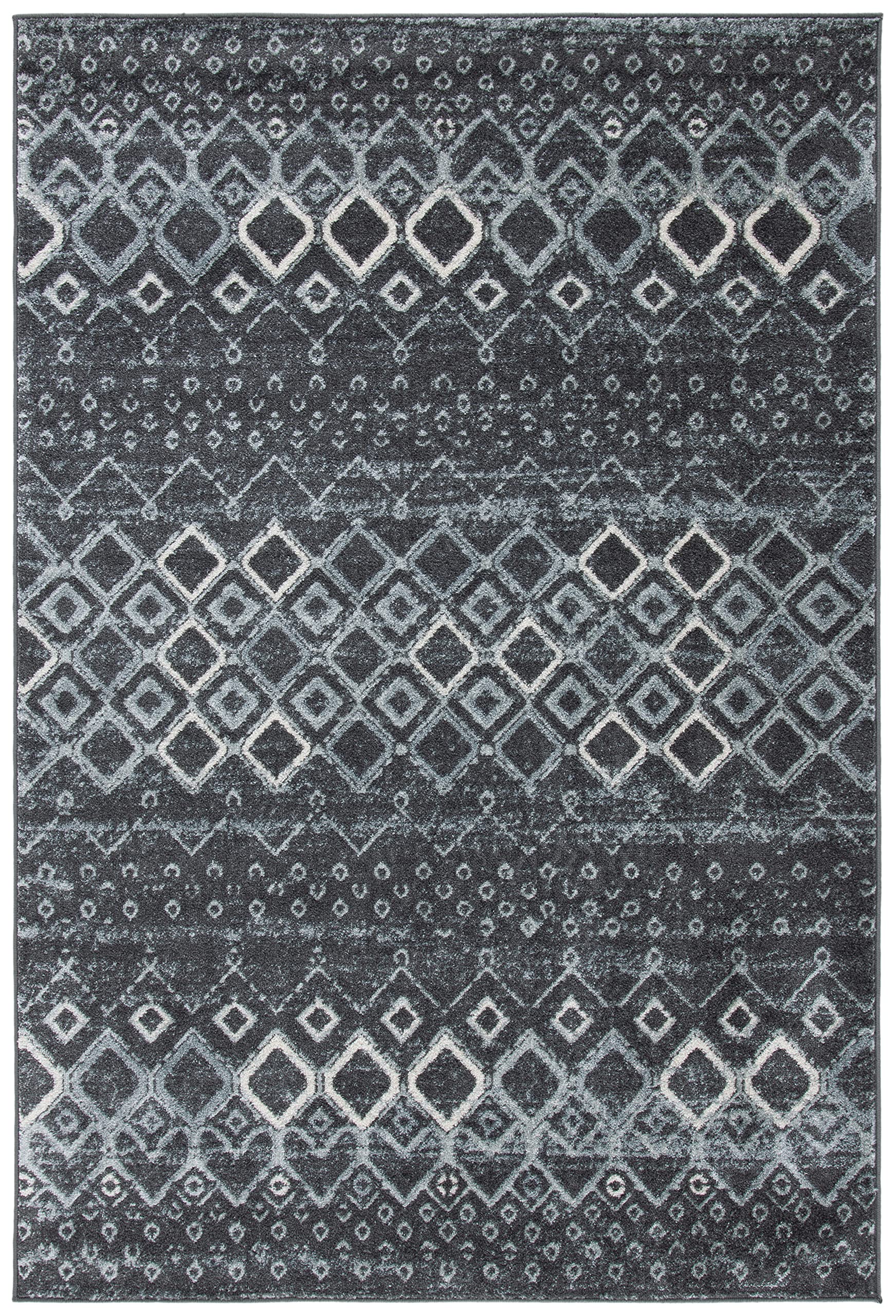Safavieh Amsterdam Collection Area Rug - 5'1'' X 7'6'', Dark Grey & Light Grey, Moroccan Boho Design, Non-Shedding & Easy Care,