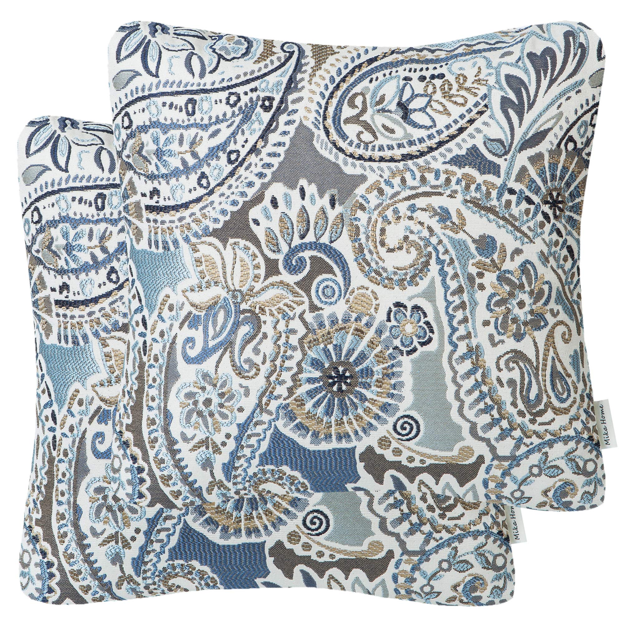 Mika Home Pack Of 2 Decorative Pillow Covers Throw Pillow Cases,Paisley Pattern,18X18 Inches,Blue Brown Cream Multicolor