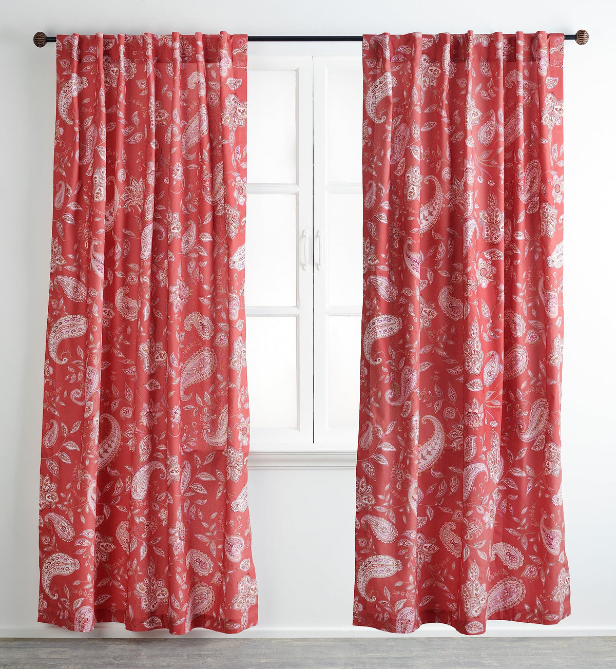 Maison d' Hermine 100% Cotton Curtain Ramage Fire Brick Two Panel Curtains for Living Rooms Bedrooms Offices Tailored with a Rod