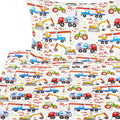J-Pinno Building Machine Excavator Concrete Mixer Tracor Crane Cars Twin Sheet Set For Kids Girls Boys Children,100% Cotton, Fla
